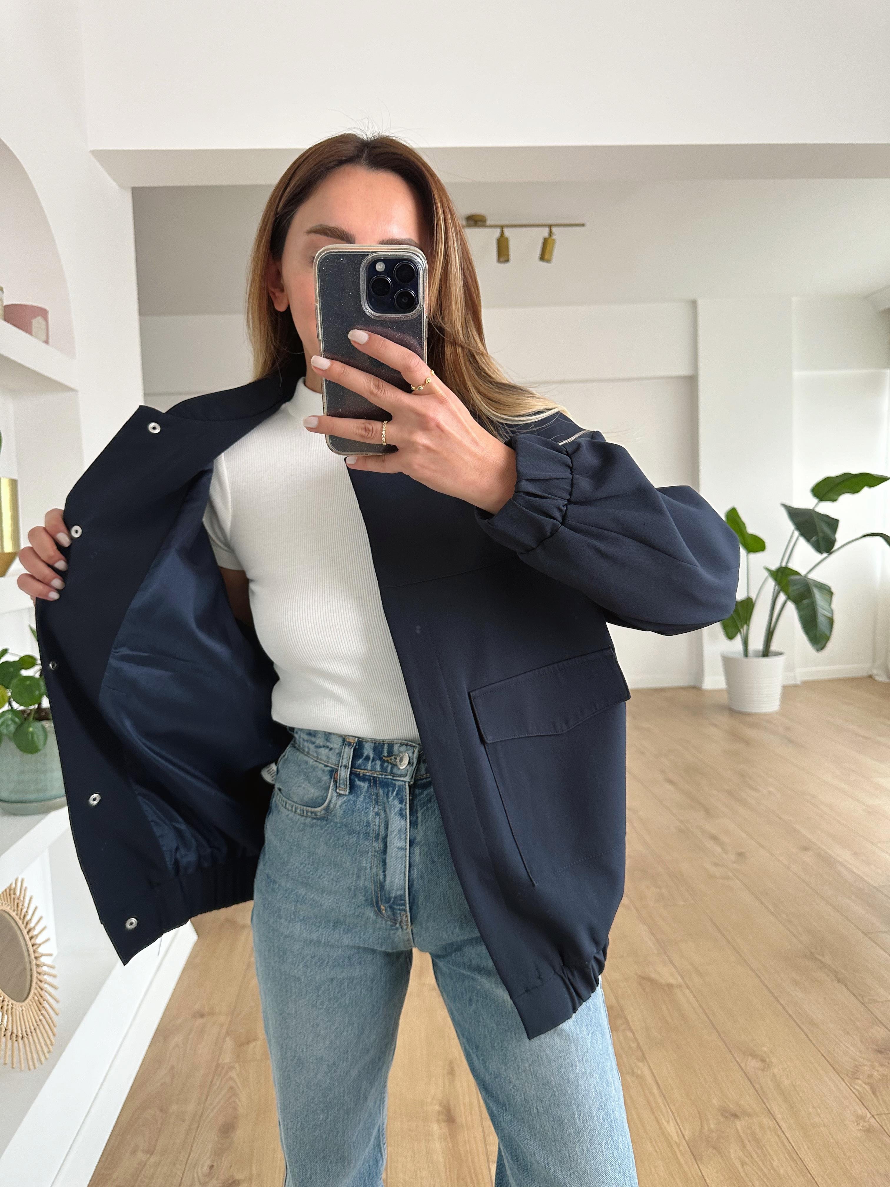 LACİVERT FERMUARLI BOMBER CEKET