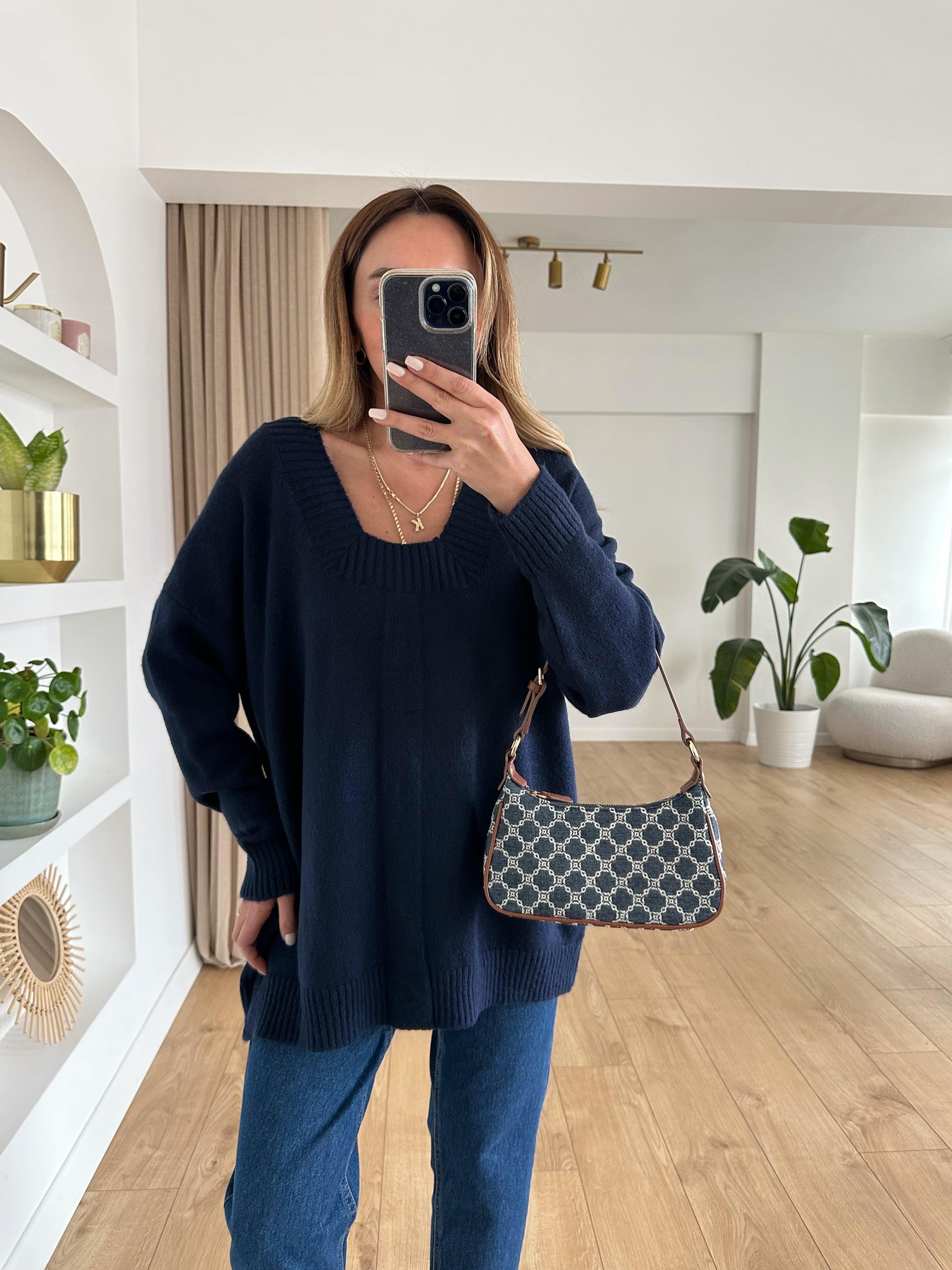LACİVERT  GENİŞ YAKA OVERSIZE GRİ KAZAK