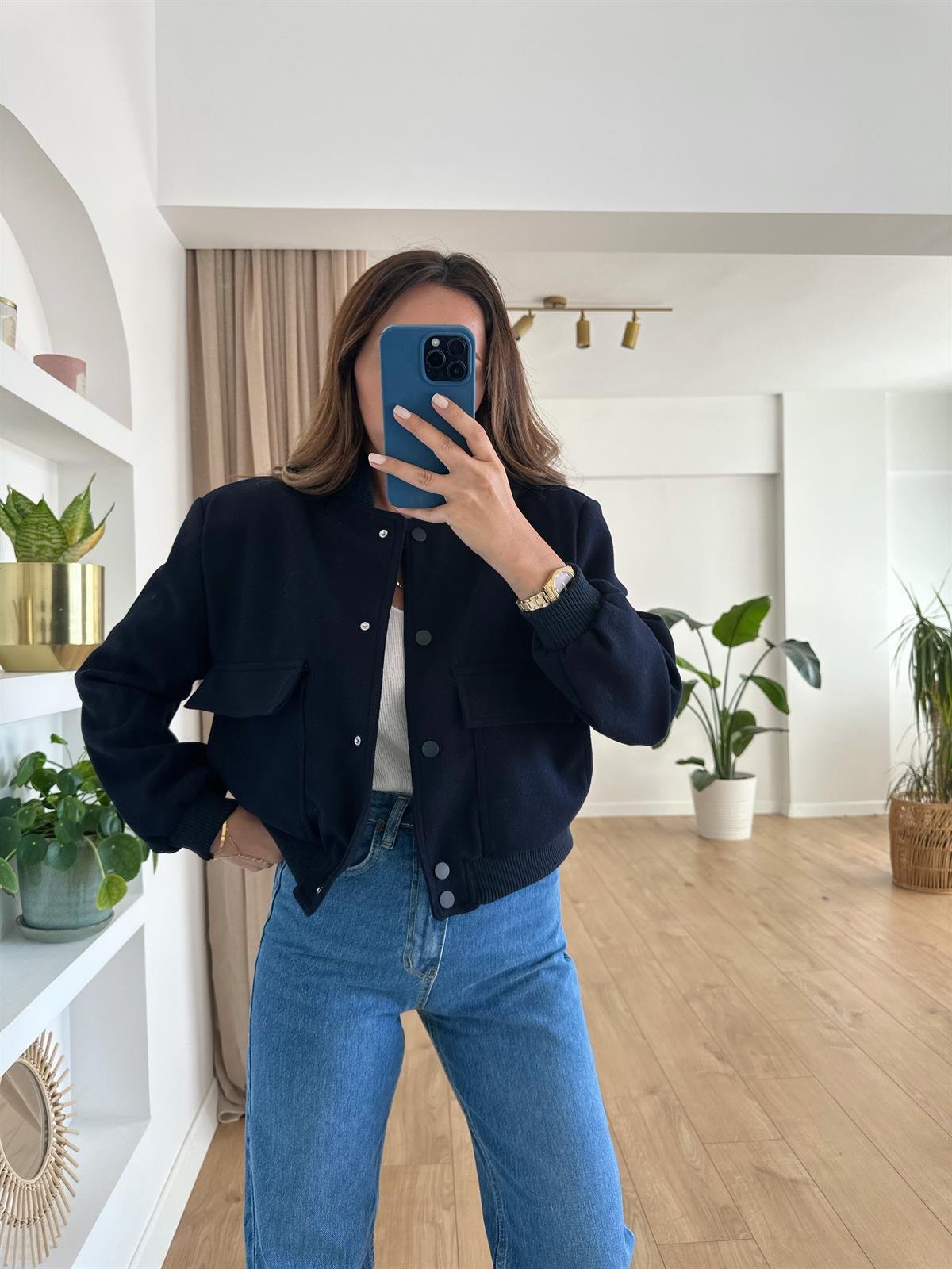 LACİVERT KAŞE BOMBER CEKET