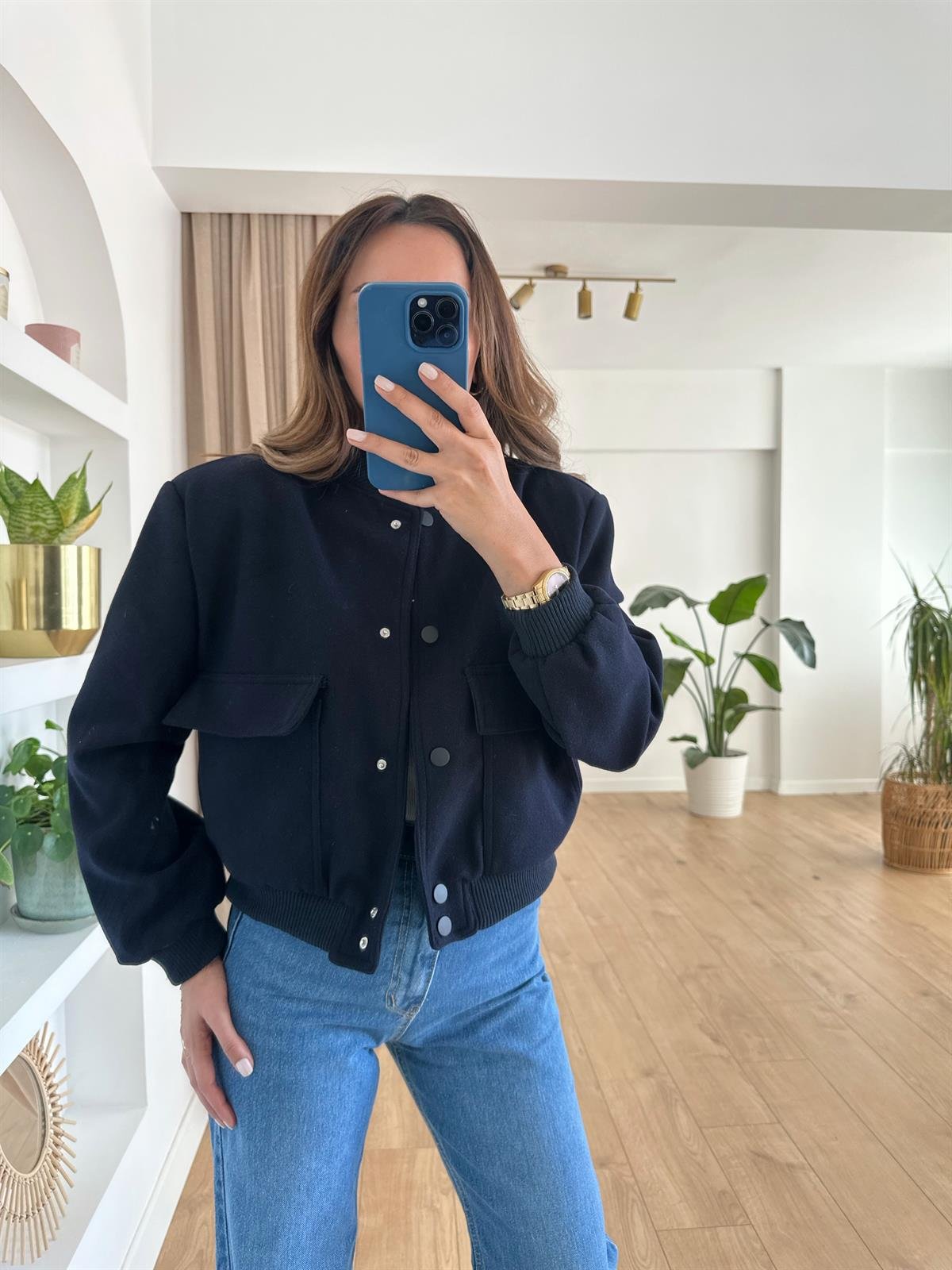 LACİVERT KAŞE BOMBER CEKET