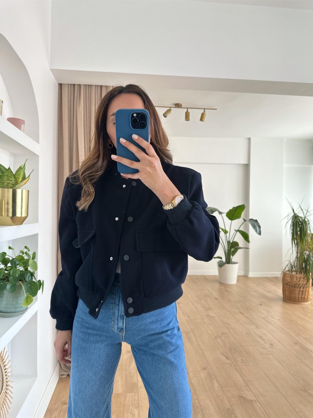 LACİVERT KAŞE BOMBER CEKET