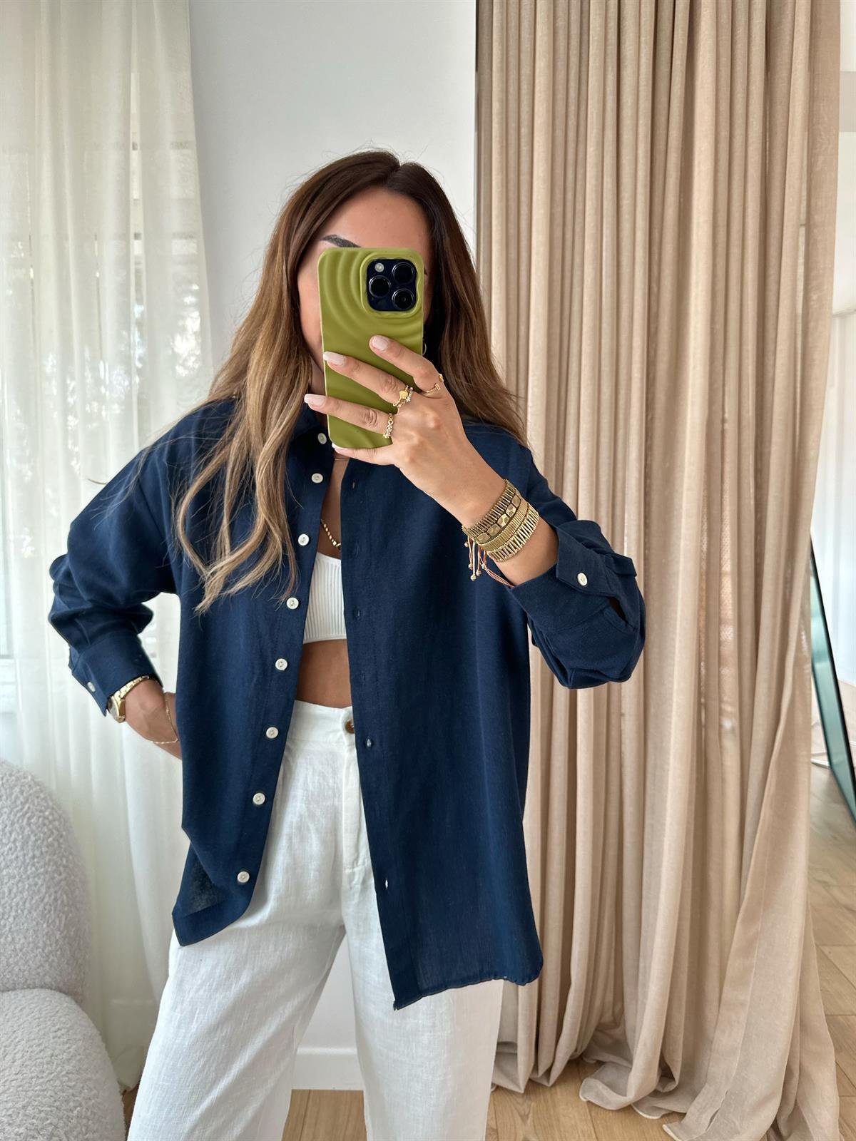 LACİVERT KETEN GÖMLEK