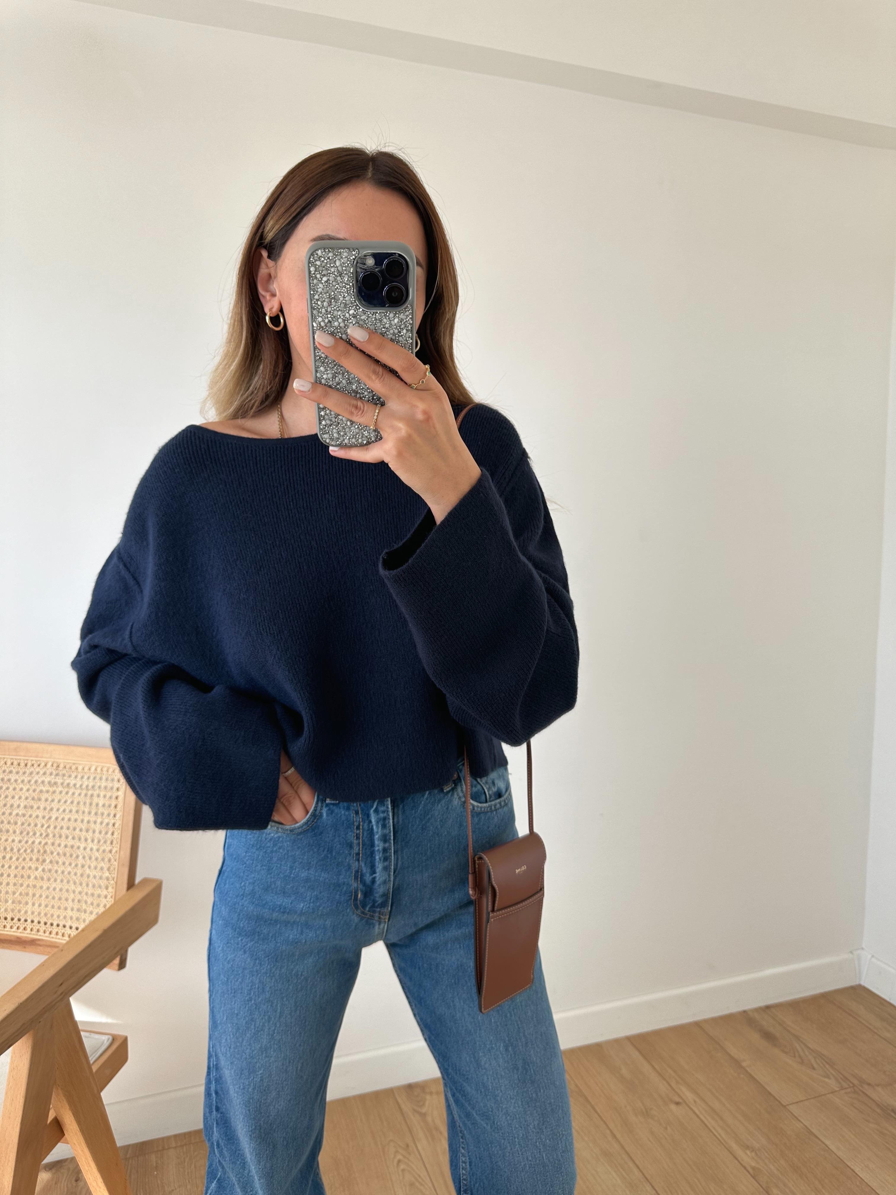 LACİVERT KISA OVERSIZE KAZAK