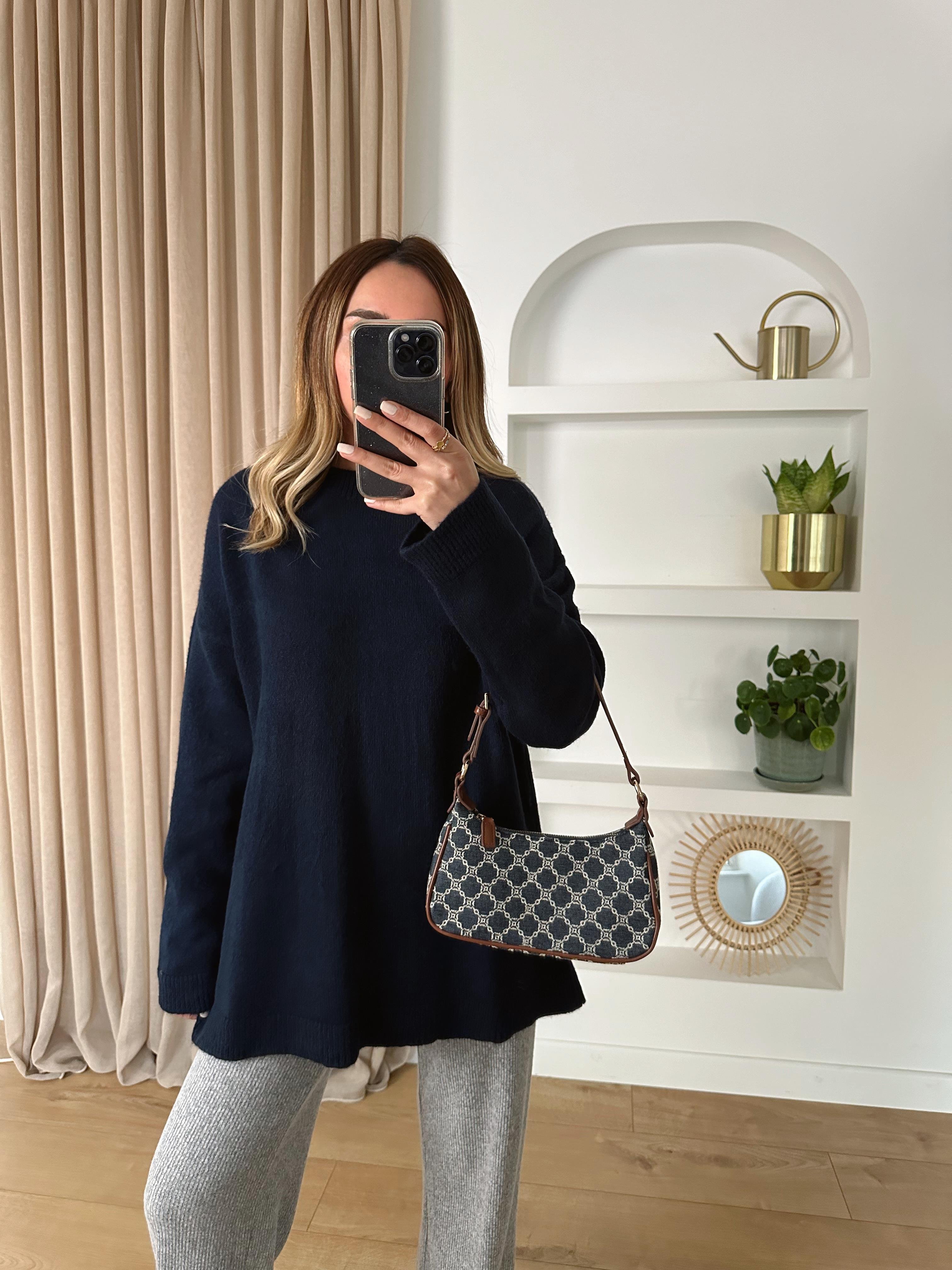 LACİVERT OVERSIZE BASIC KAZAK