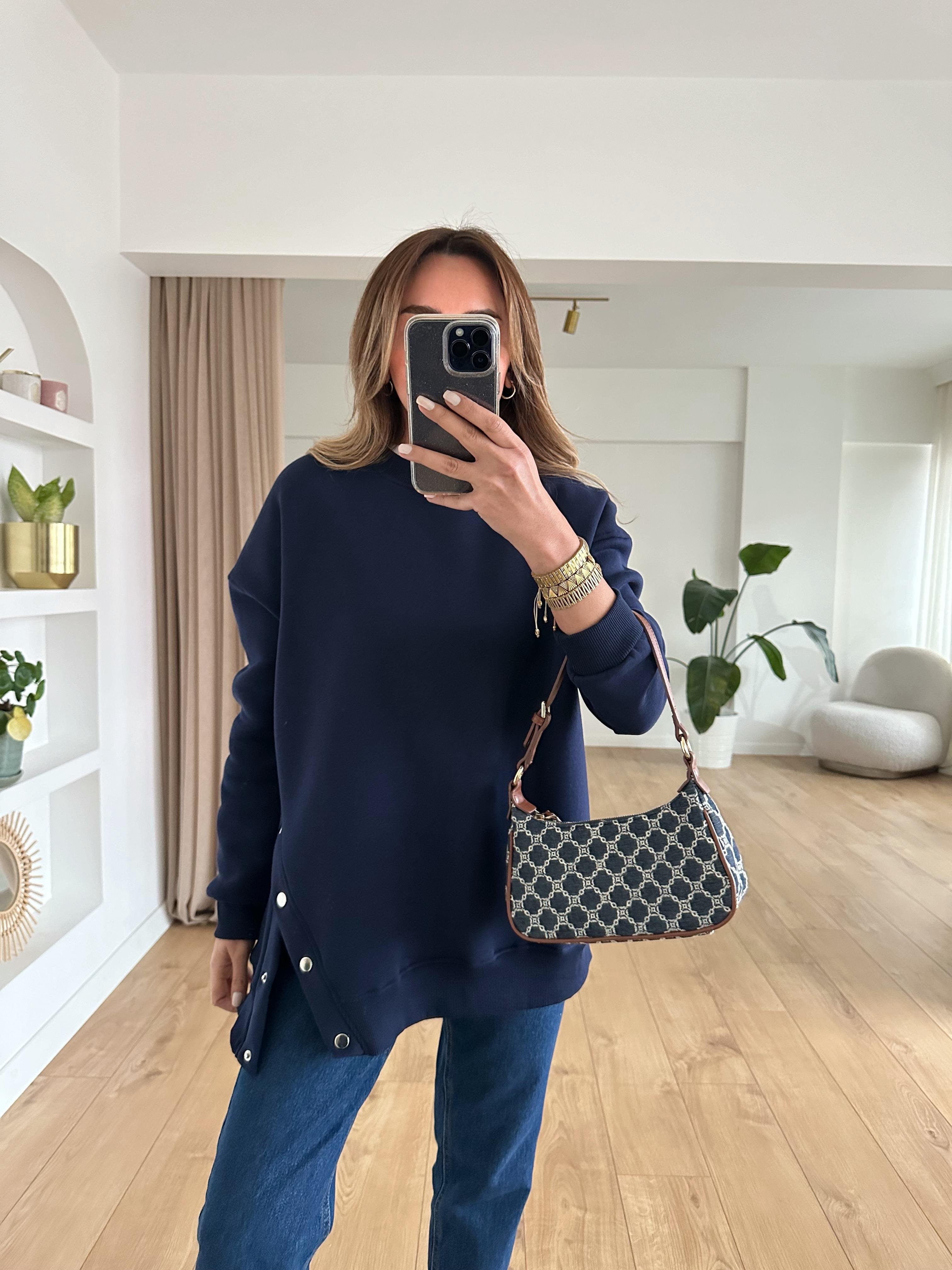 LACİVERT OVERSIZE ÇITÇITLI KALIN SWEAT