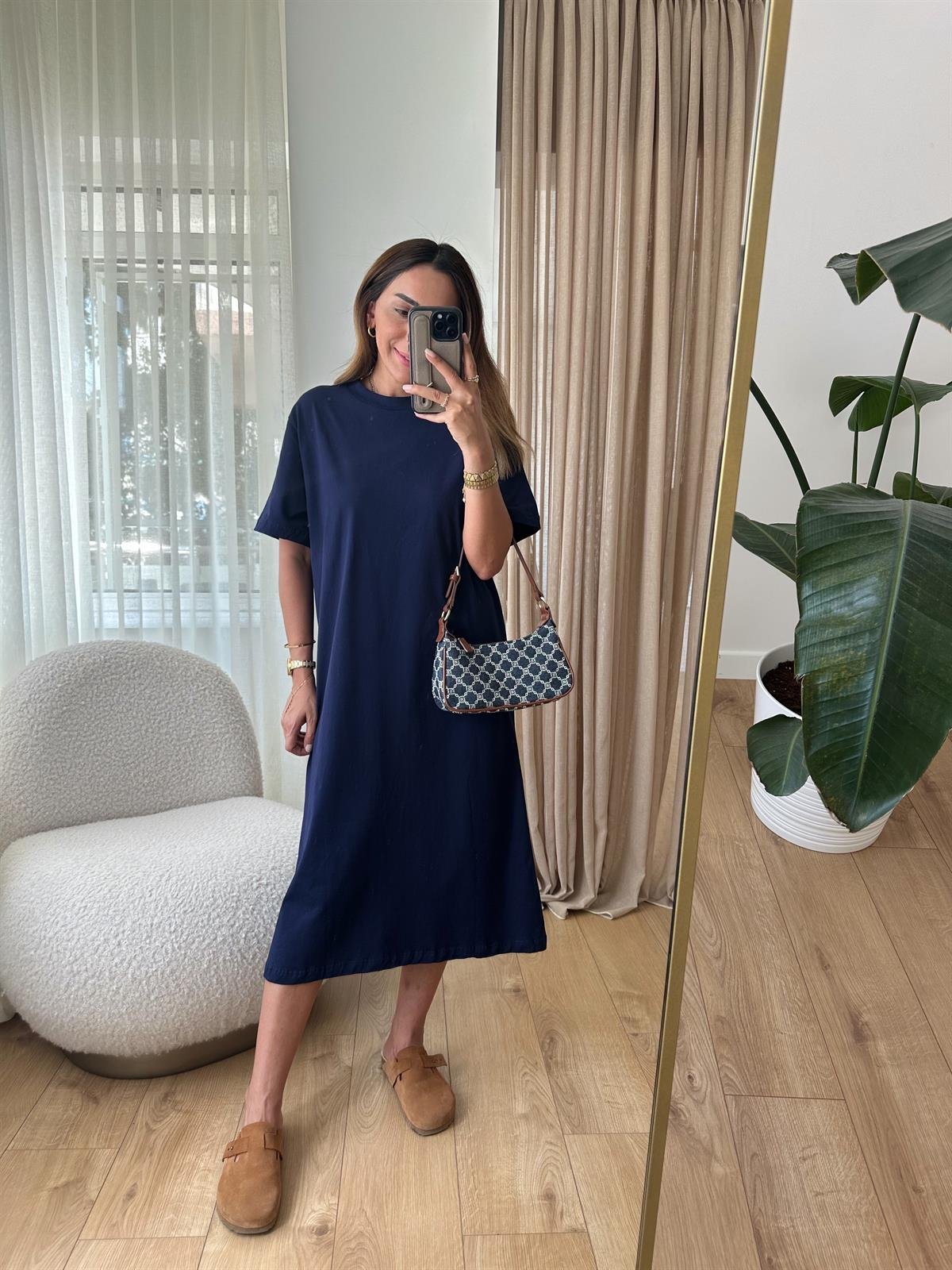 LACİVERT PAMUKLU BASIC ELBİSE