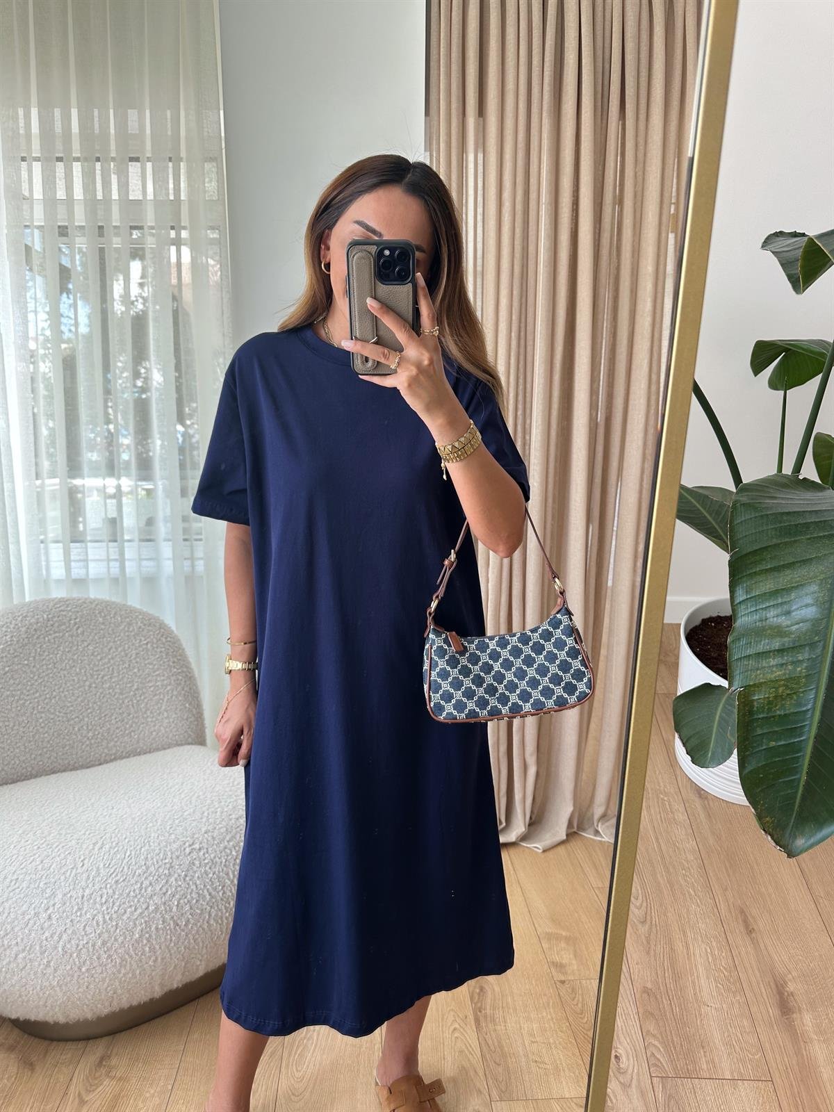 LACİVERT PAMUKLU BASIC ELBİSE