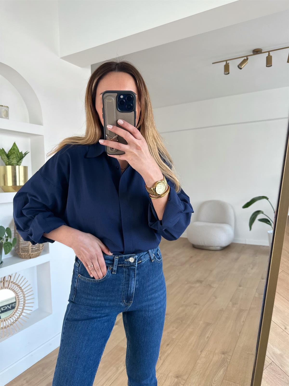 LACİVERT PAMUKLU OVERSIZE GÖMLEK