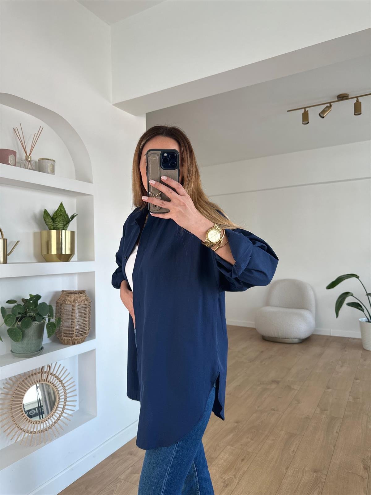 LACİVERT PAMUKLU OVERSIZE GÖMLEK