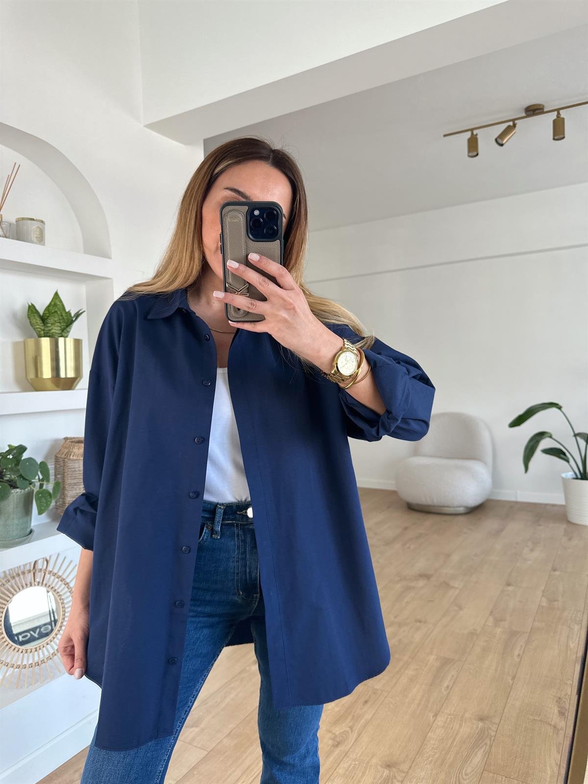 LACİVERT PAMUKLU OVERSIZE GÖMLEK