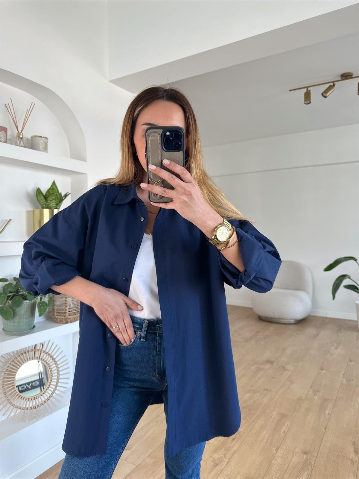 LACİVERT PAMUKLU OVERSIZE GÖMLEK