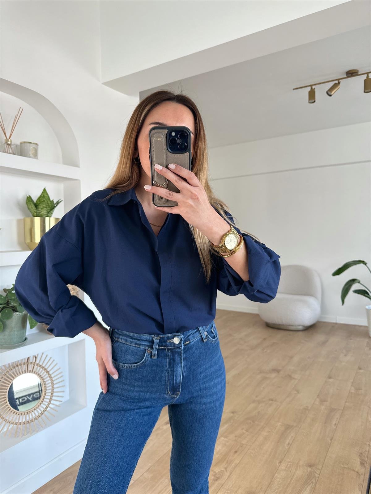 LACİVERT PAMUKLU OVERSIZE GÖMLEK