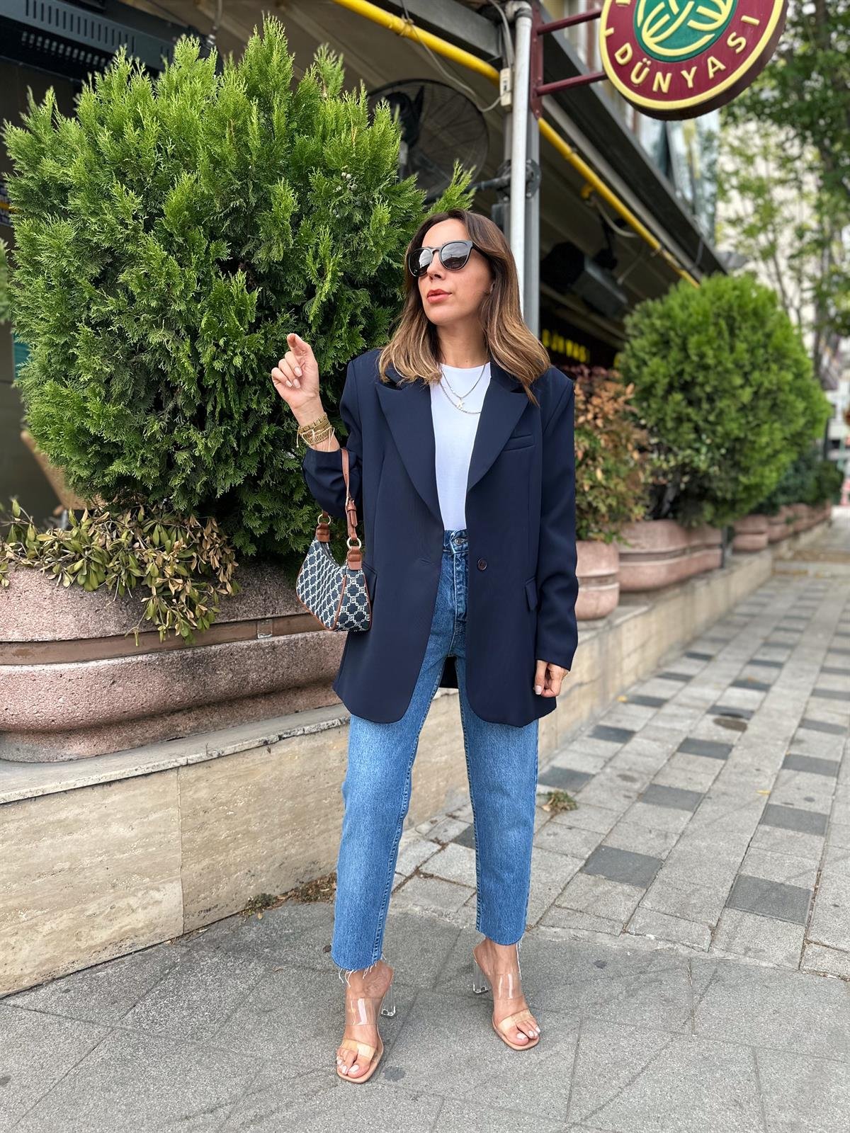 LACİVERT PREMIUM ASTARLI OVERSIZE CEKET