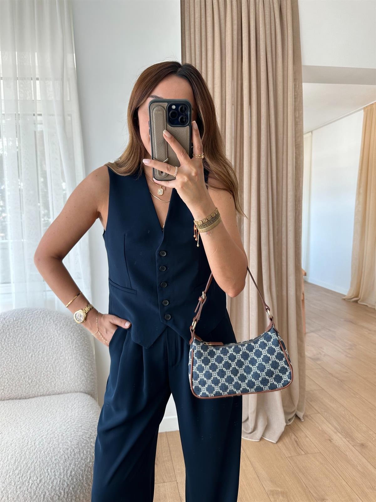 LACİVERT PREMIUM DÜĞMELİ YELEK 