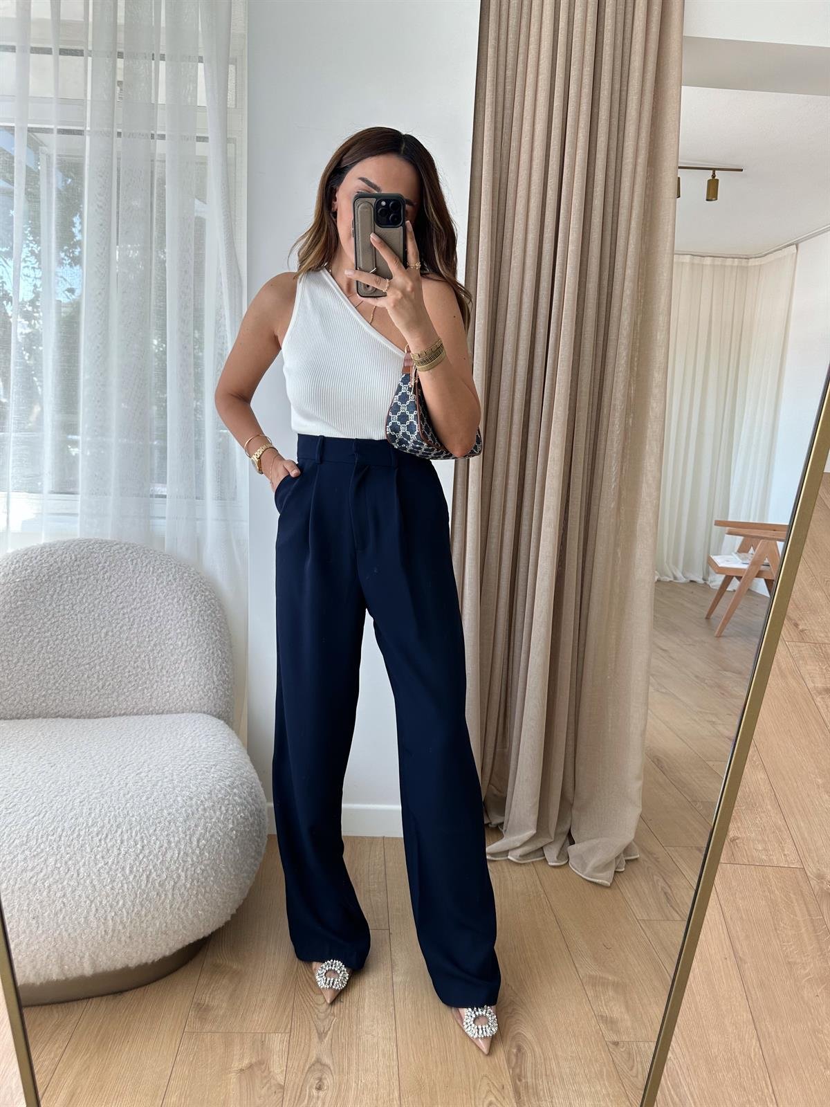 LACİVERT PREMIUM  KREP KUMAŞ PALAZZO