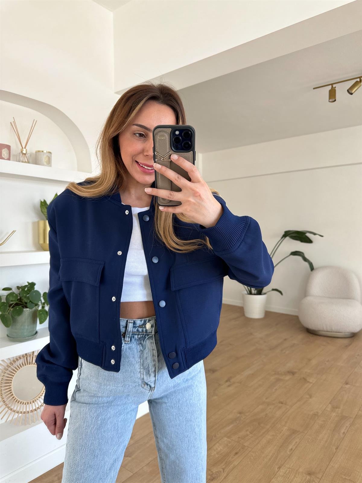 LACİVERT VATKALI BOMBER CEKET 