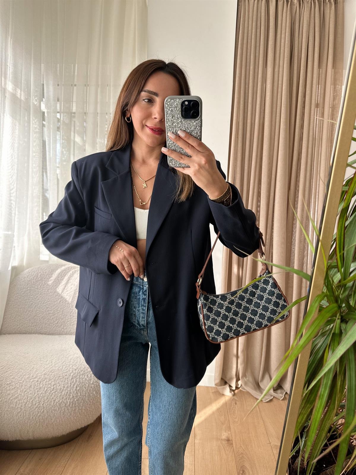 LACİVERT VATKALI OVERSIZE CEKET