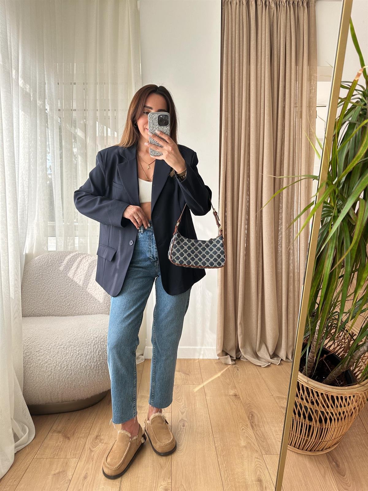 LACİVERT VATKALI OVERSIZE CEKET