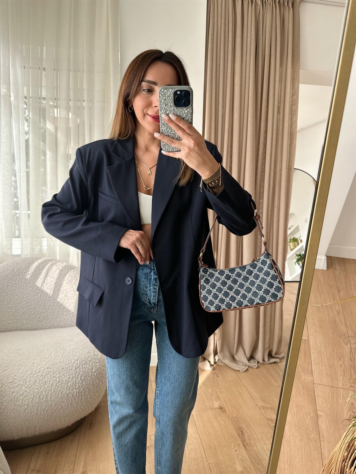 LACİVERT VATKALI OVERSIZE CEKET