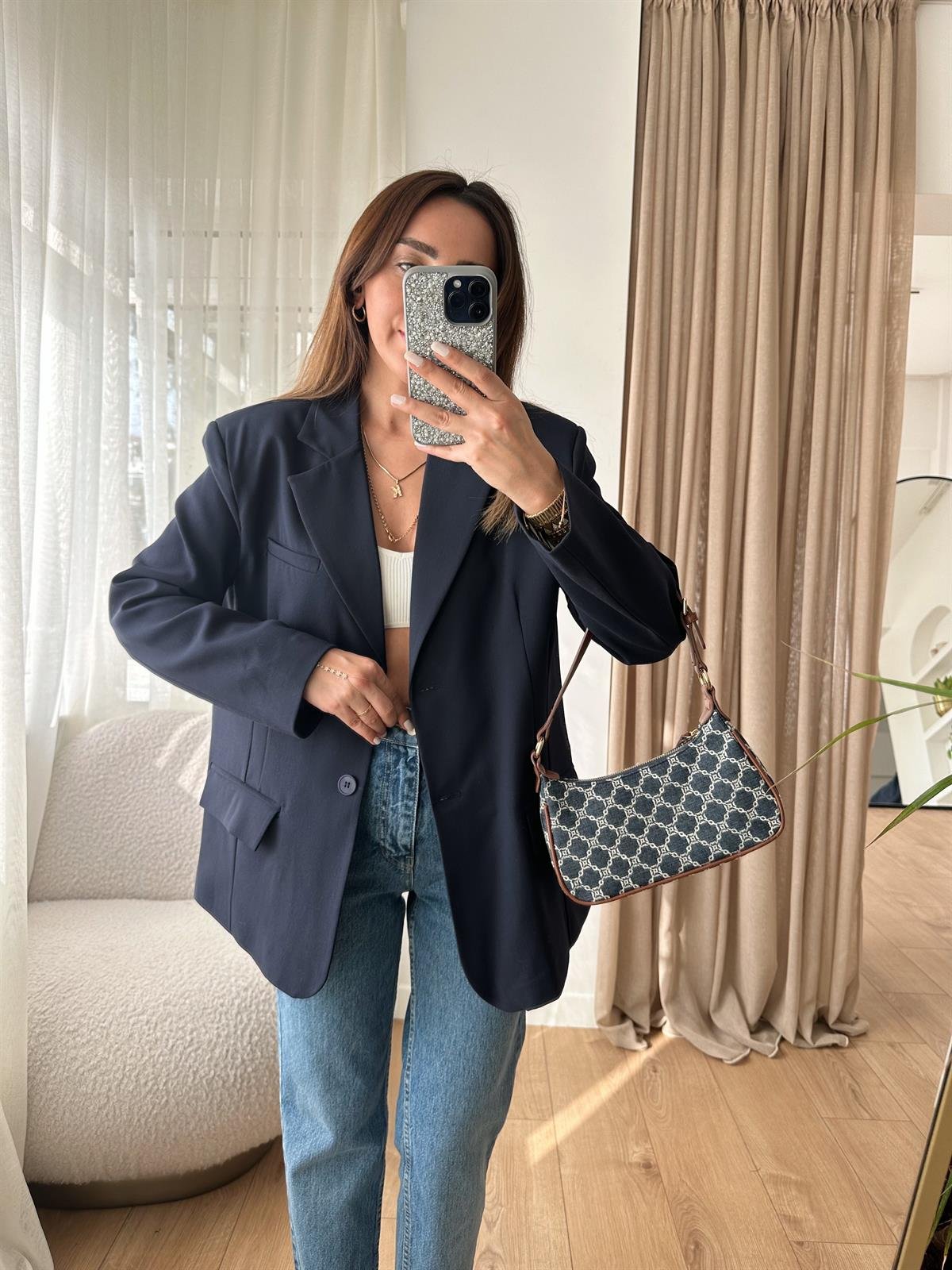 LACİVERT VATKALI OVERSIZE CEKET