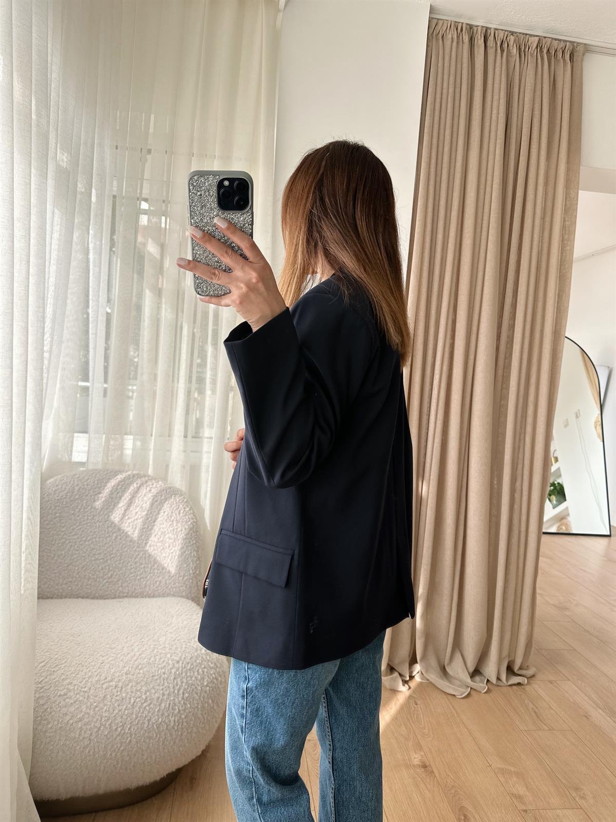 LACİVERT VATKALI OVERSIZE CEKET