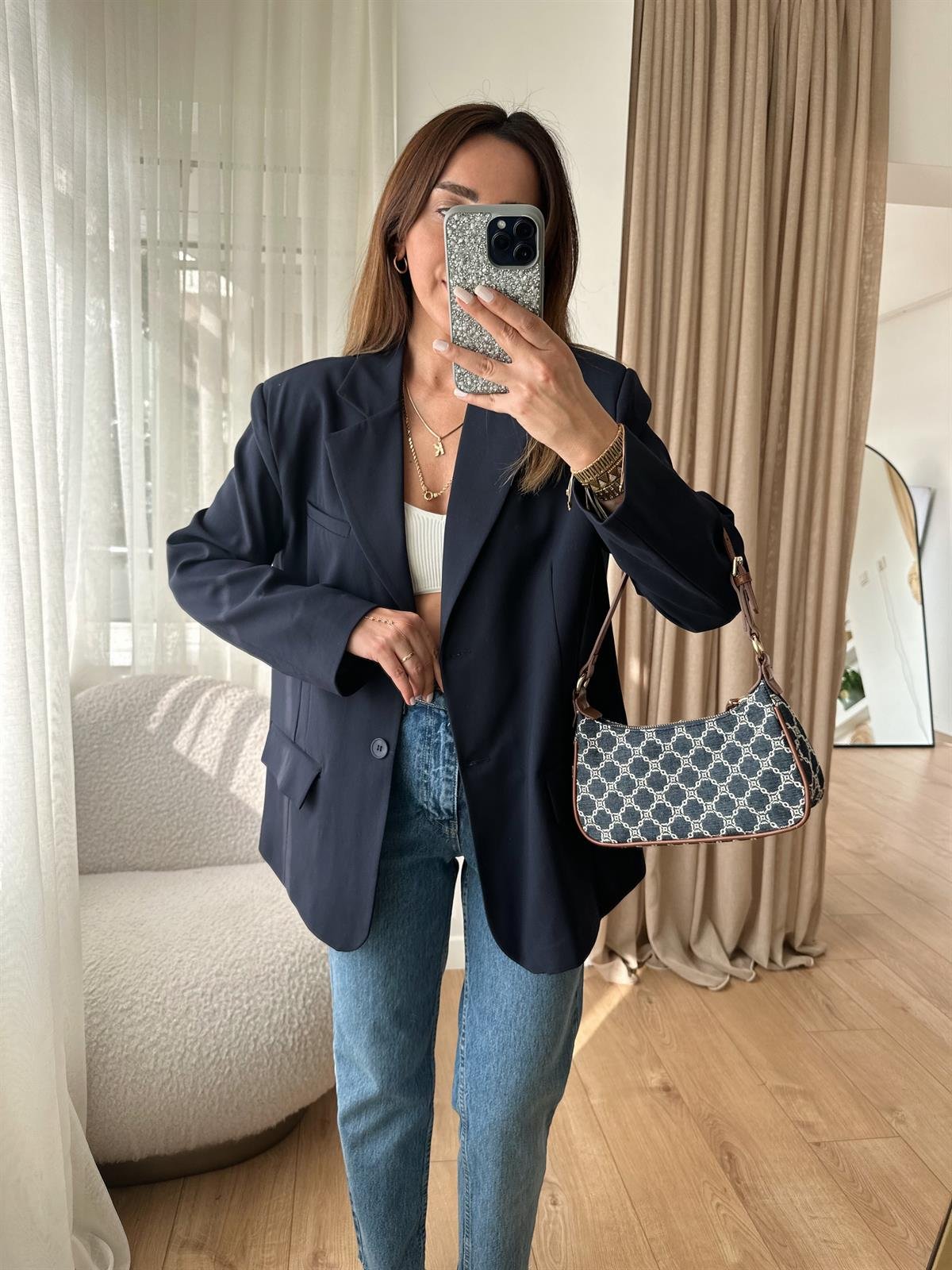 LACİVERT VATKALI OVERSIZE CEKET