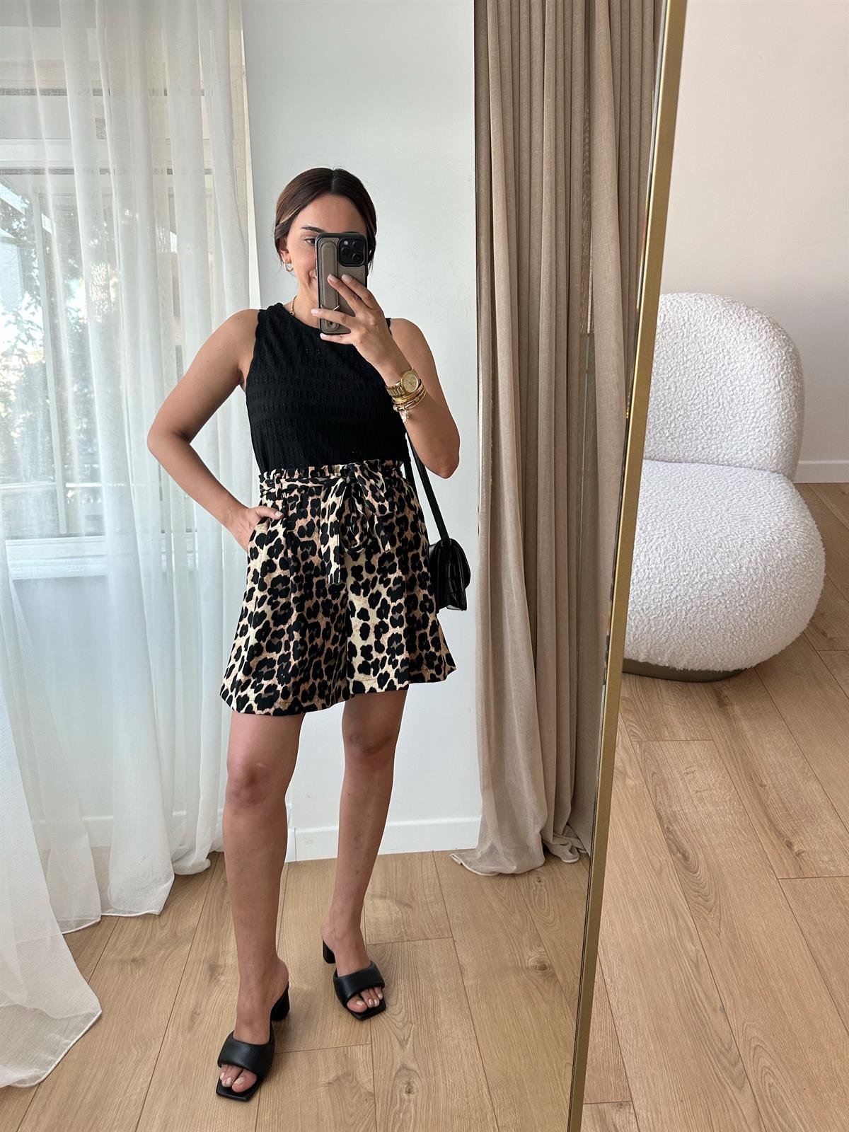 LEOPAR BELİ KUŞAKLI ŞORT