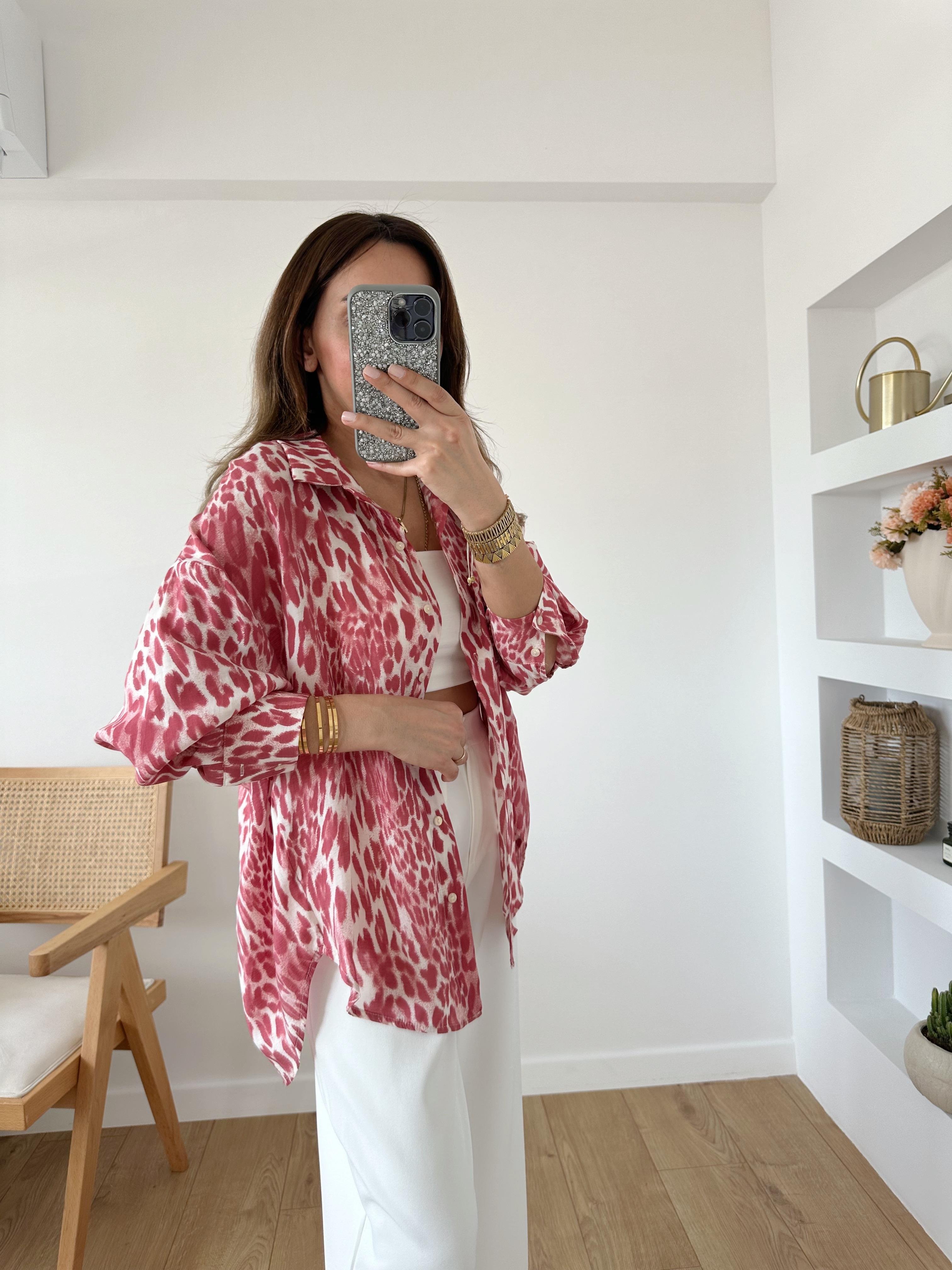 LEOPAR DESENLİ OVERSIZE GÖMLEK PEMBE