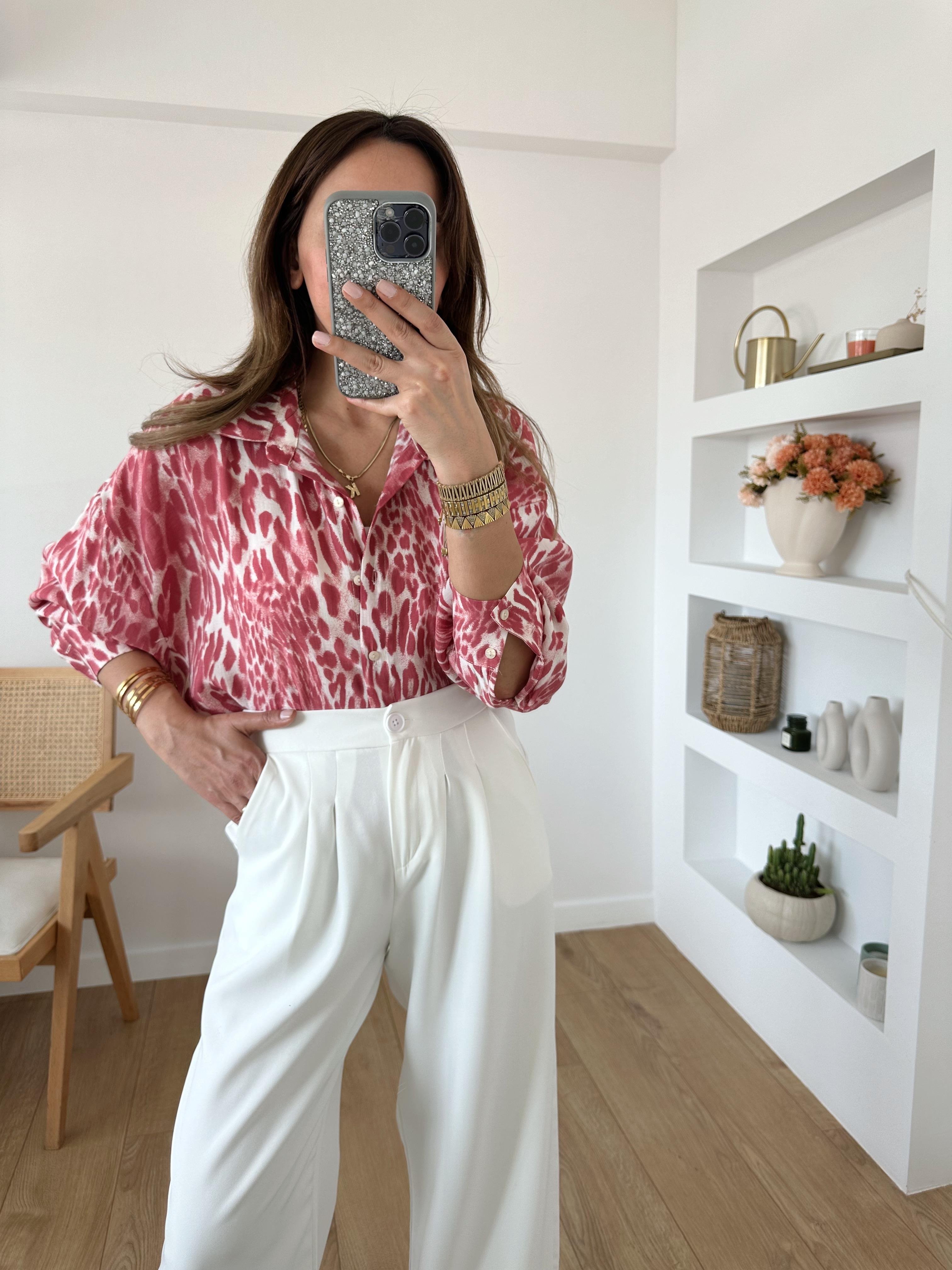 LEOPAR DESENLİ OVERSIZE GÖMLEK PEMBE