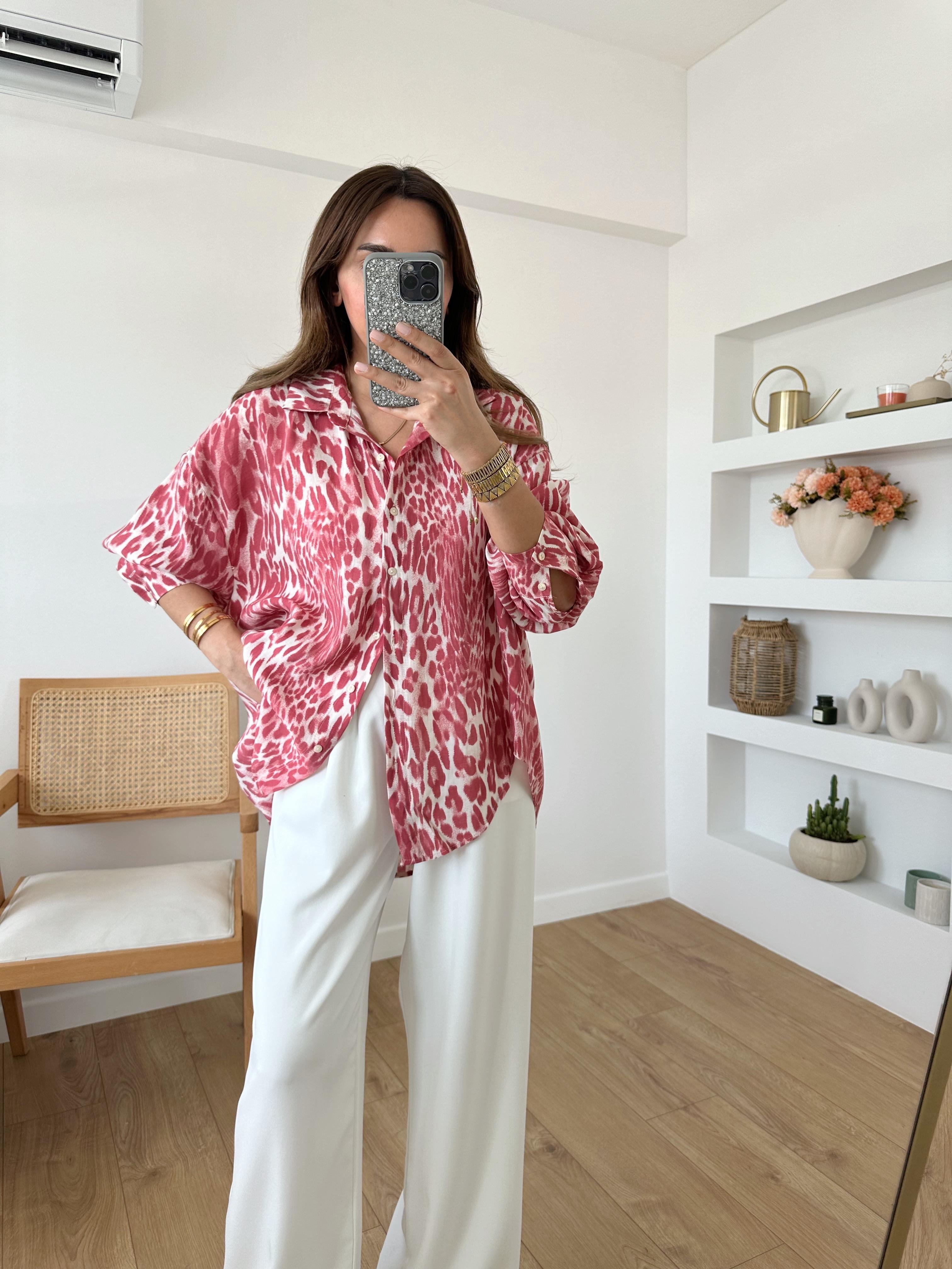LEOPAR DESENLİ OVERSIZE GÖMLEK PEMBE