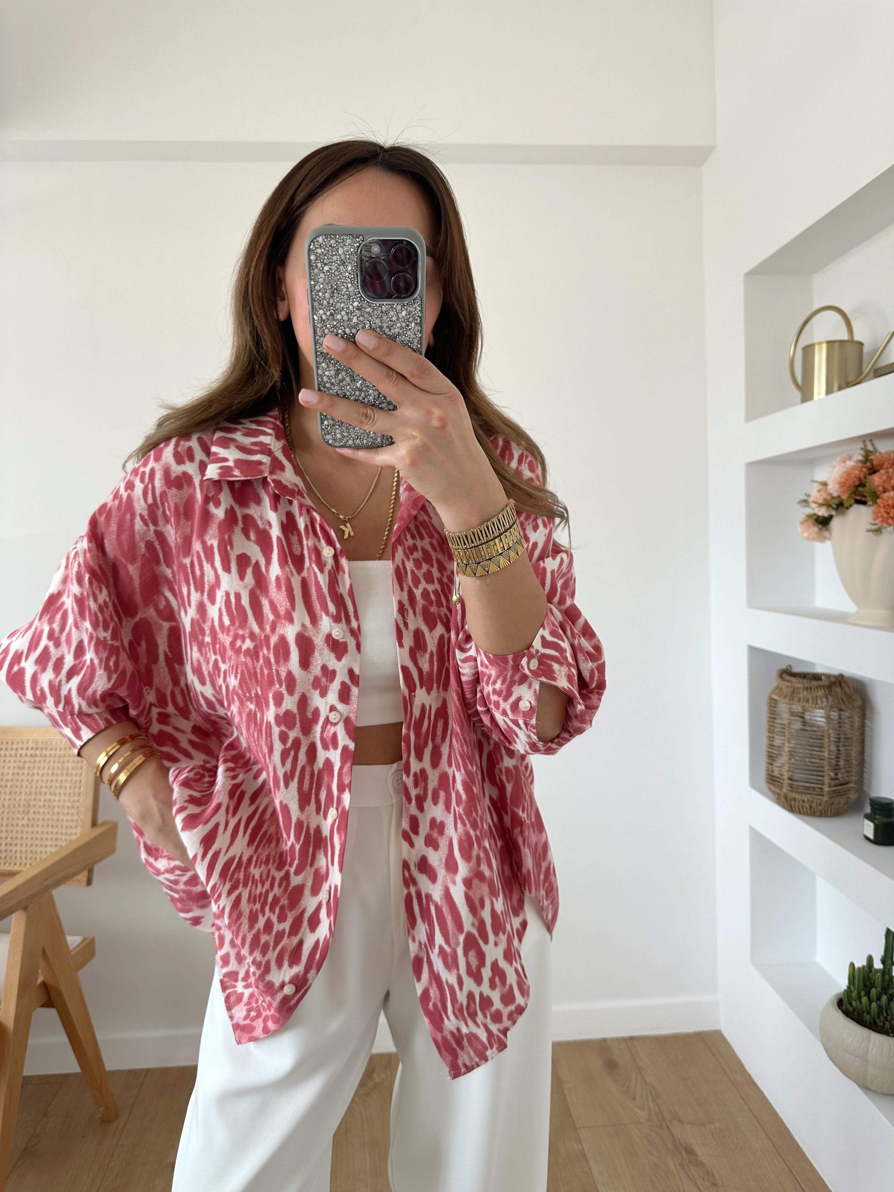 LEOPAR DESENLİ OVERSIZE GÖMLEK PEMBE