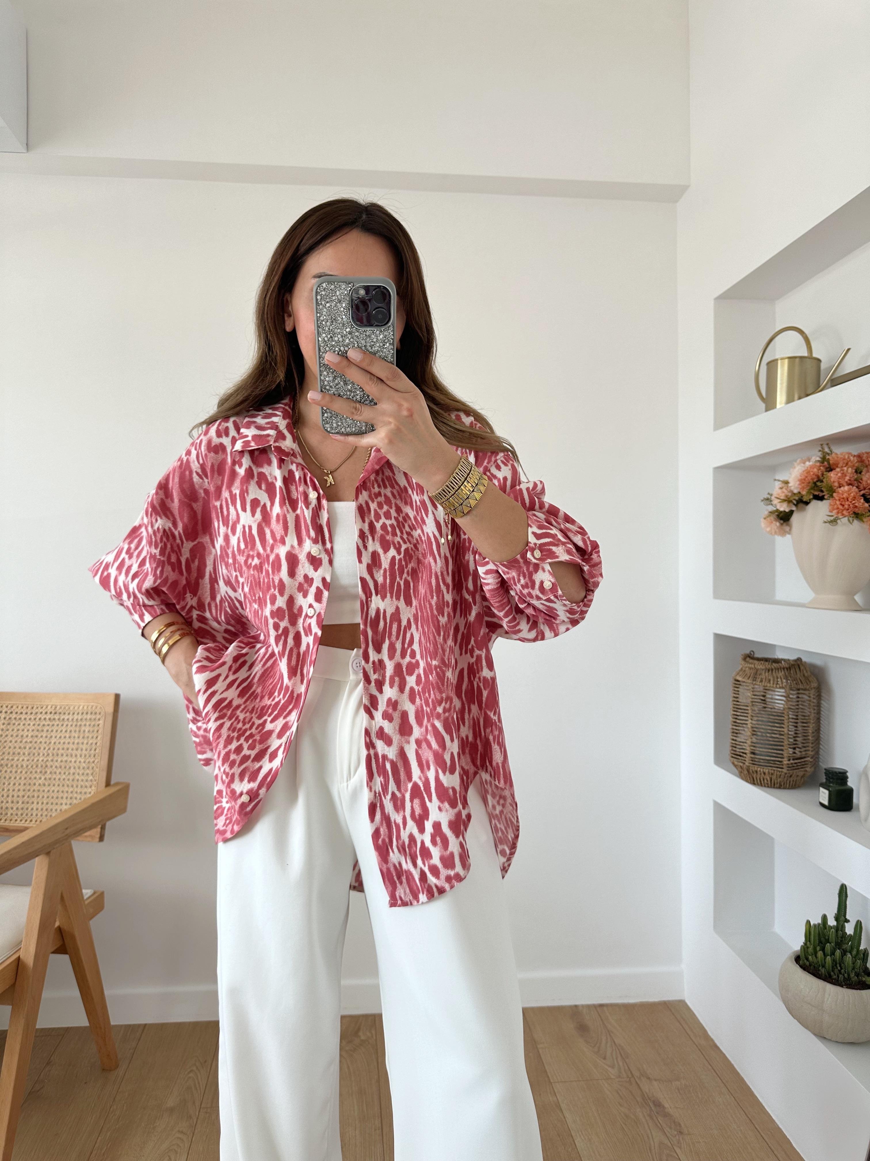 LEOPAR DESENLİ OVERSIZE GÖMLEK PEMBE