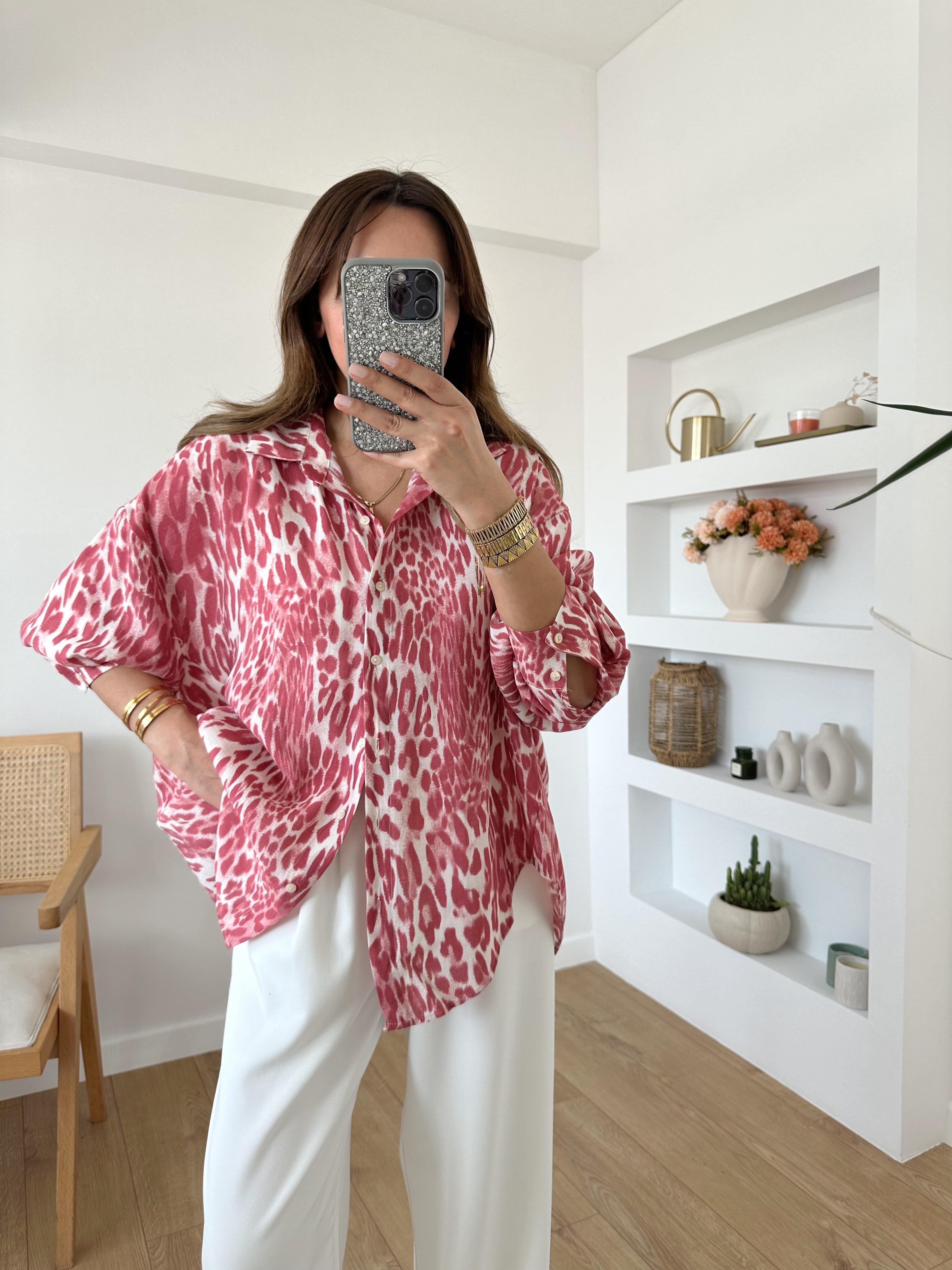 LEOPAR DESENLİ OVERSIZE GÖMLEK PEMBE