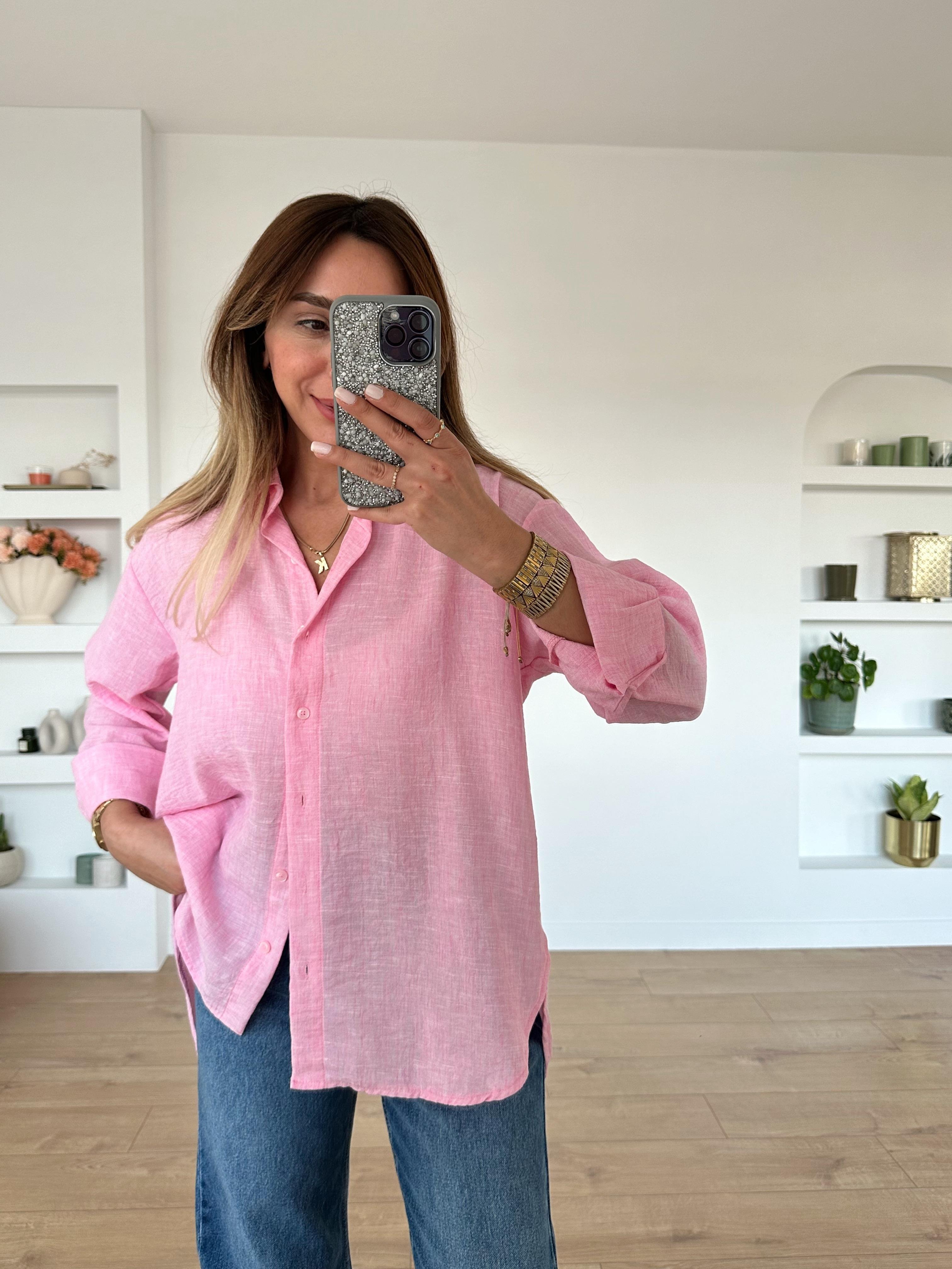 LORA PEMBE  KETEN KARIŞIMLI GÖMLEK  