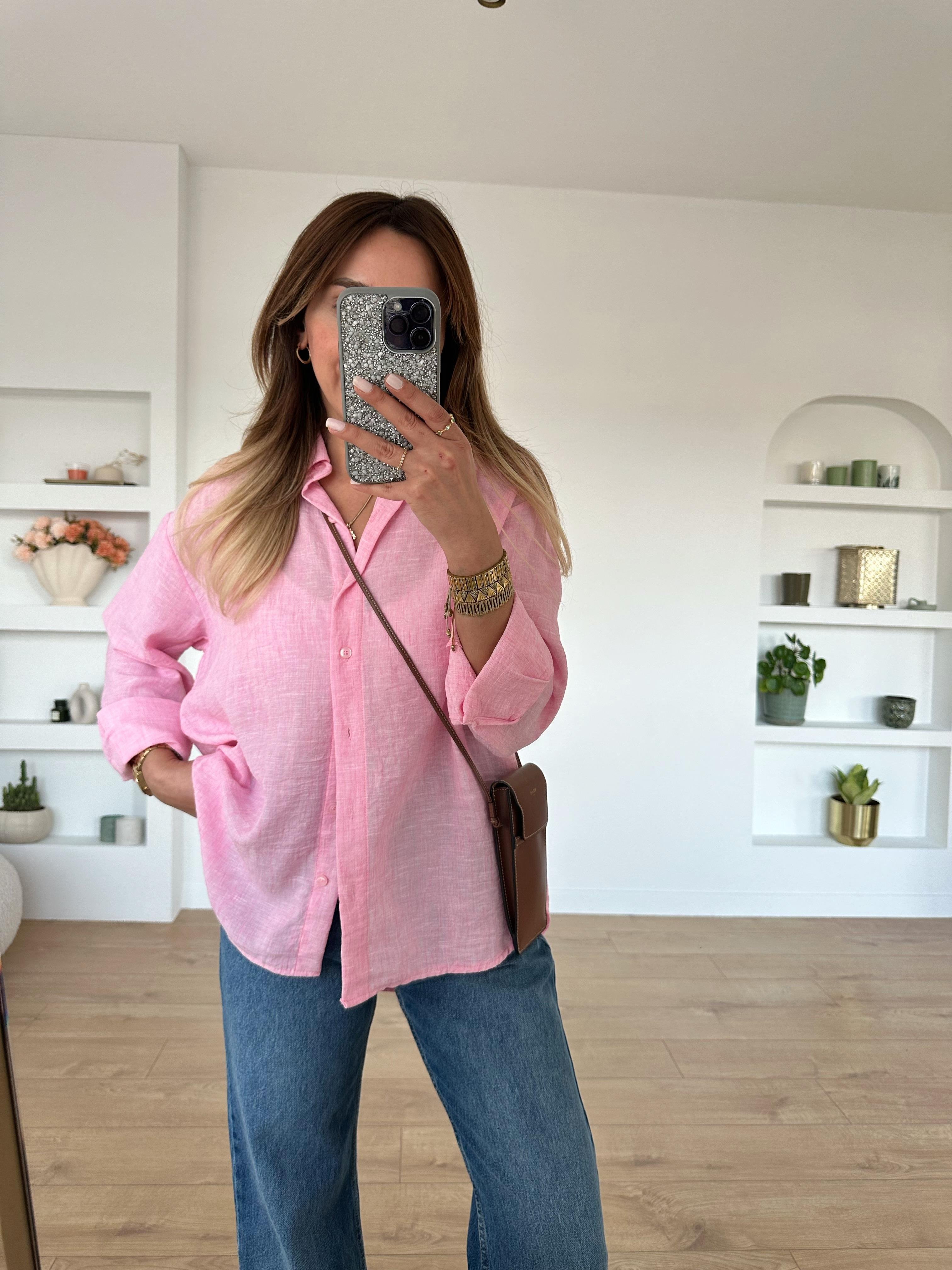 LORA PEMBE  KETEN KARIŞIMLI GÖMLEK  