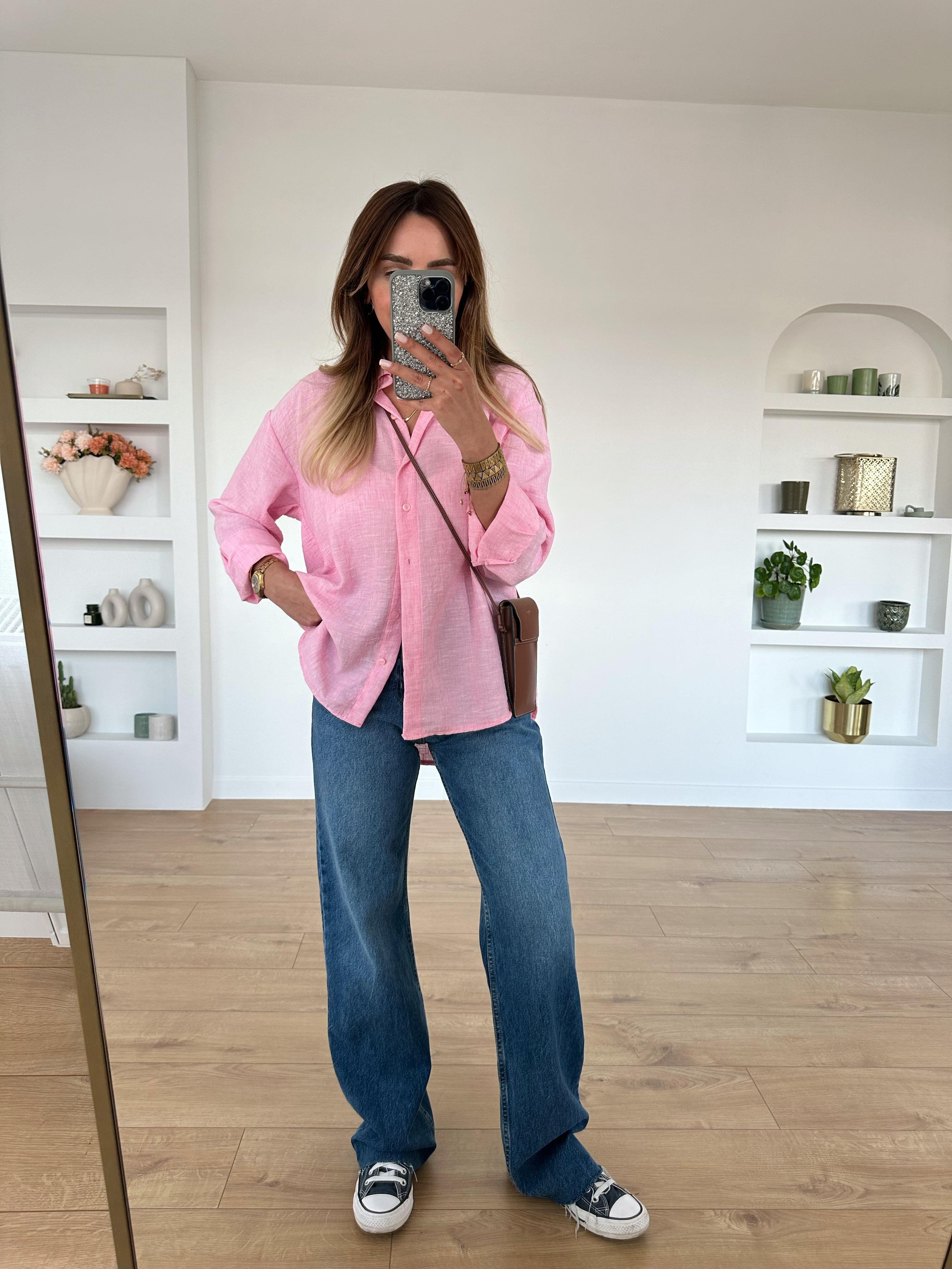 LORA PEMBE  KETEN KARIŞIMLI GÖMLEK  