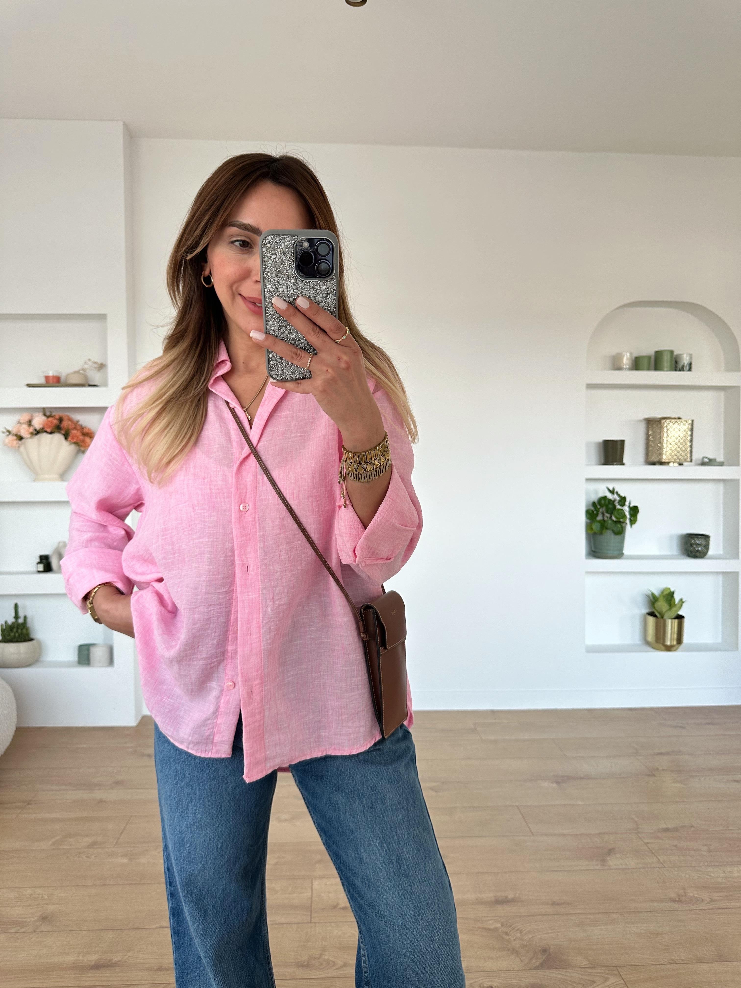 LORA PEMBE  KETEN KARIŞIMLI GÖMLEK  