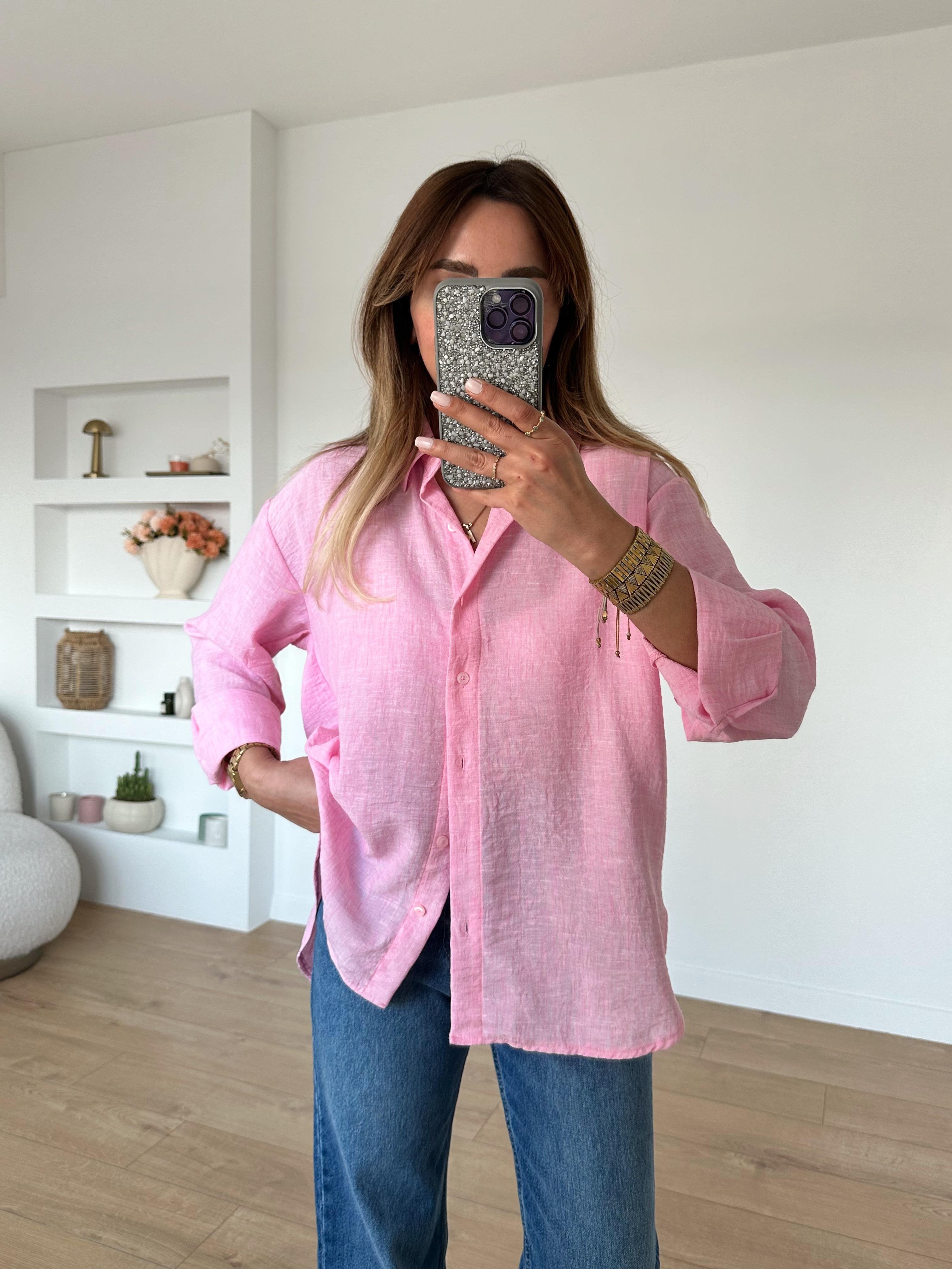 LORA PEMBE  KETEN KARIŞIMLI GÖMLEK  