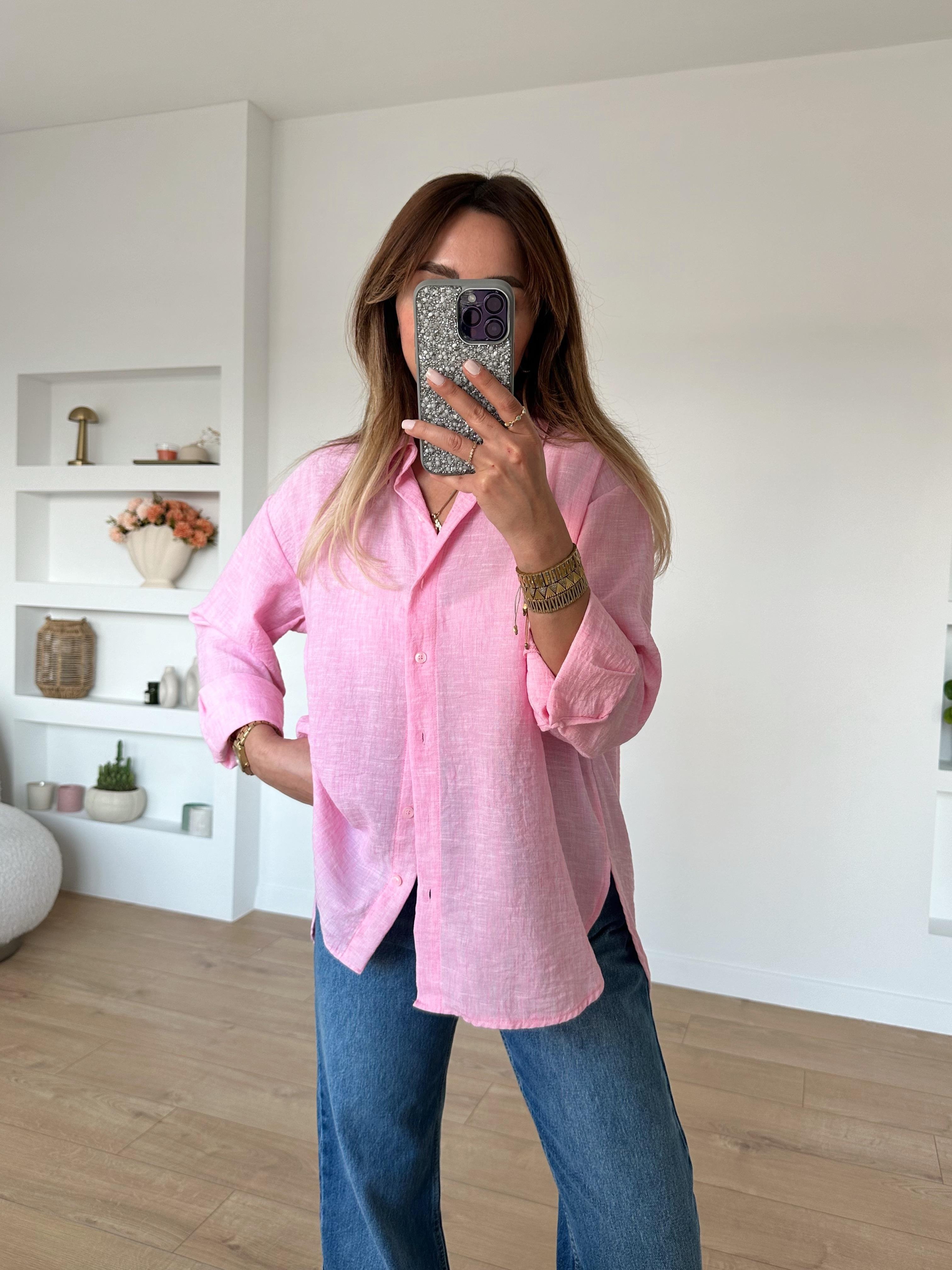 LORA PEMBE  KETEN KARIŞIMLI GÖMLEK  