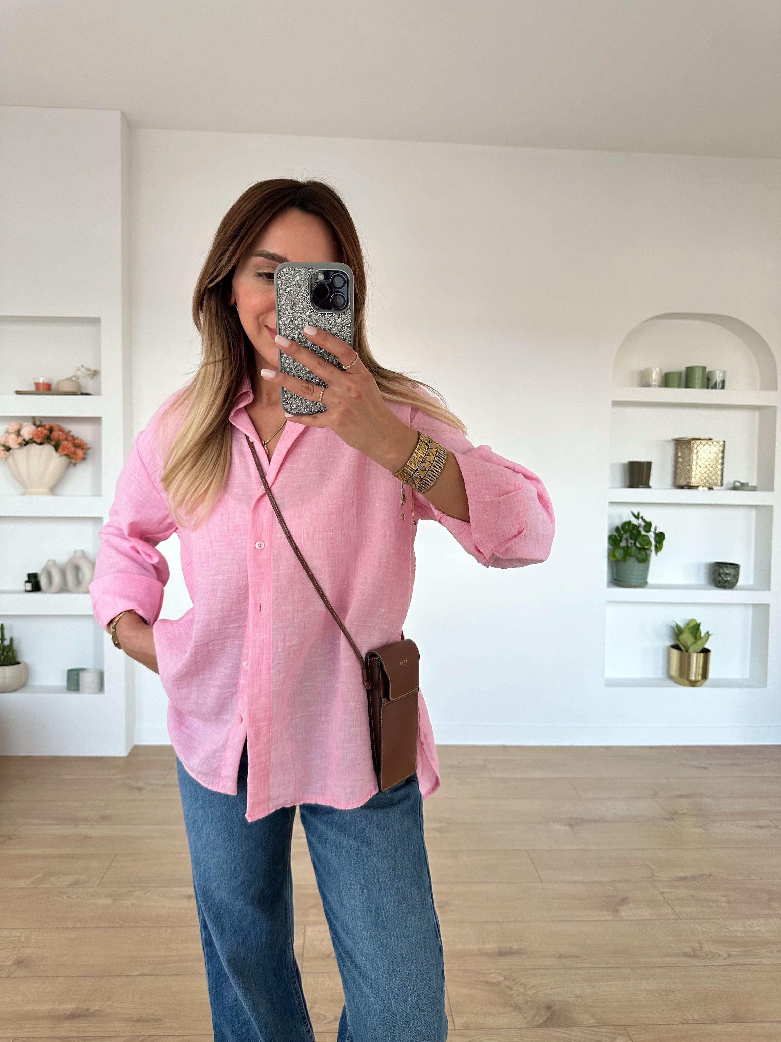 LORA PEMBE  KETEN KARIŞIMLI GÖMLEK  