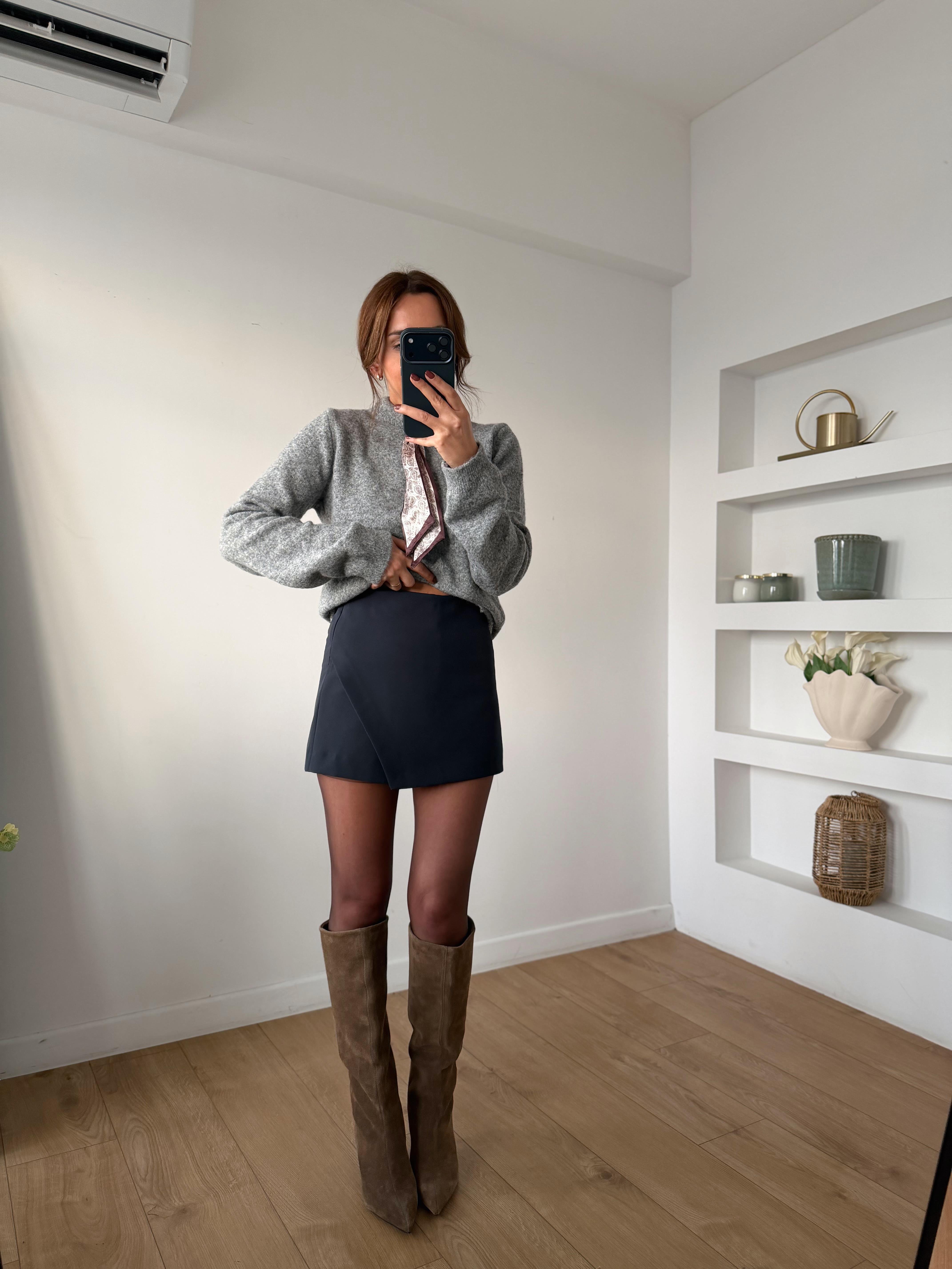 Low 0297 Lacivert Double Kumaş Şort Etek