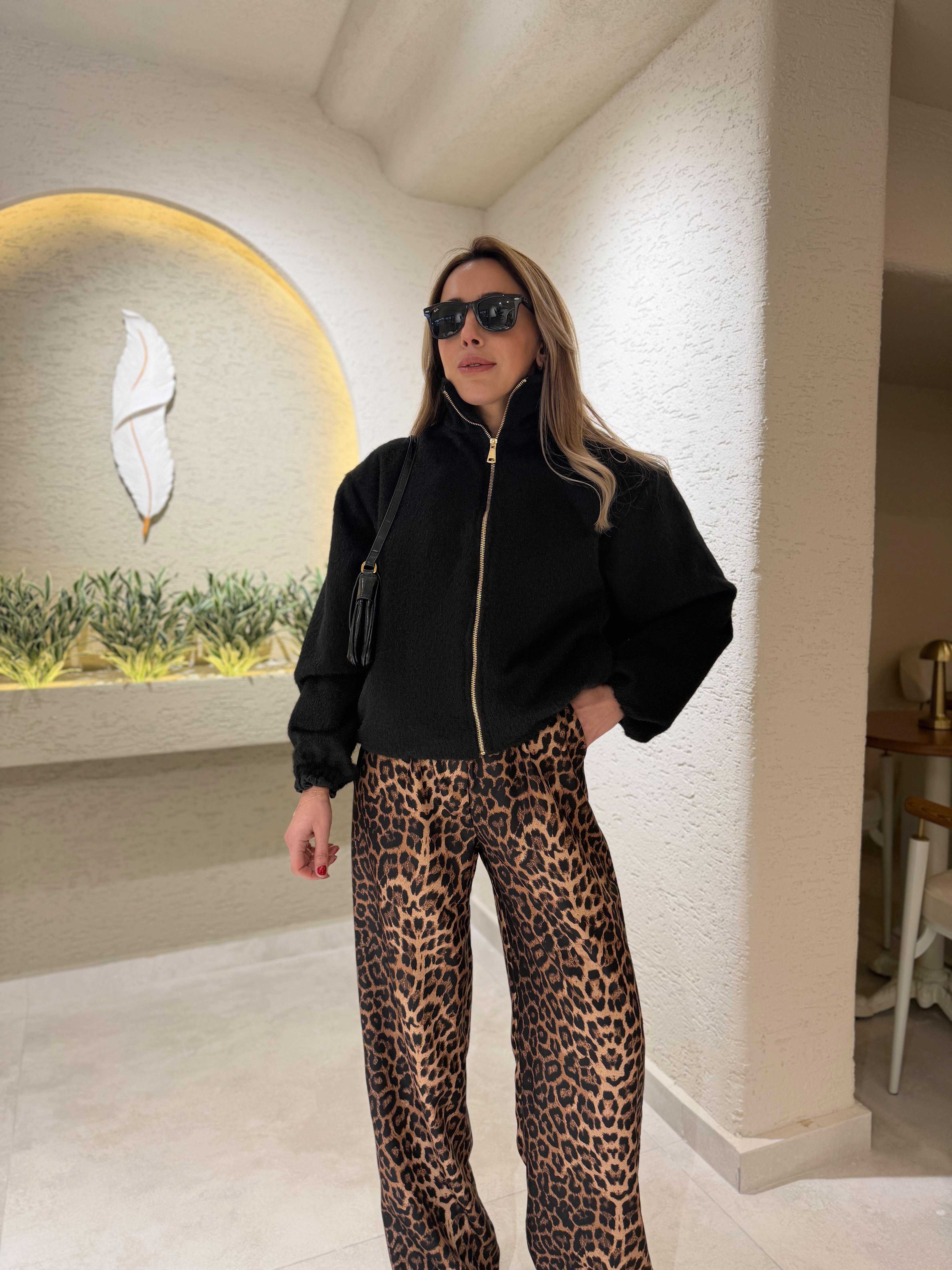 Low 0634 Tüylü Kaşe Siyah Bomber Ceket