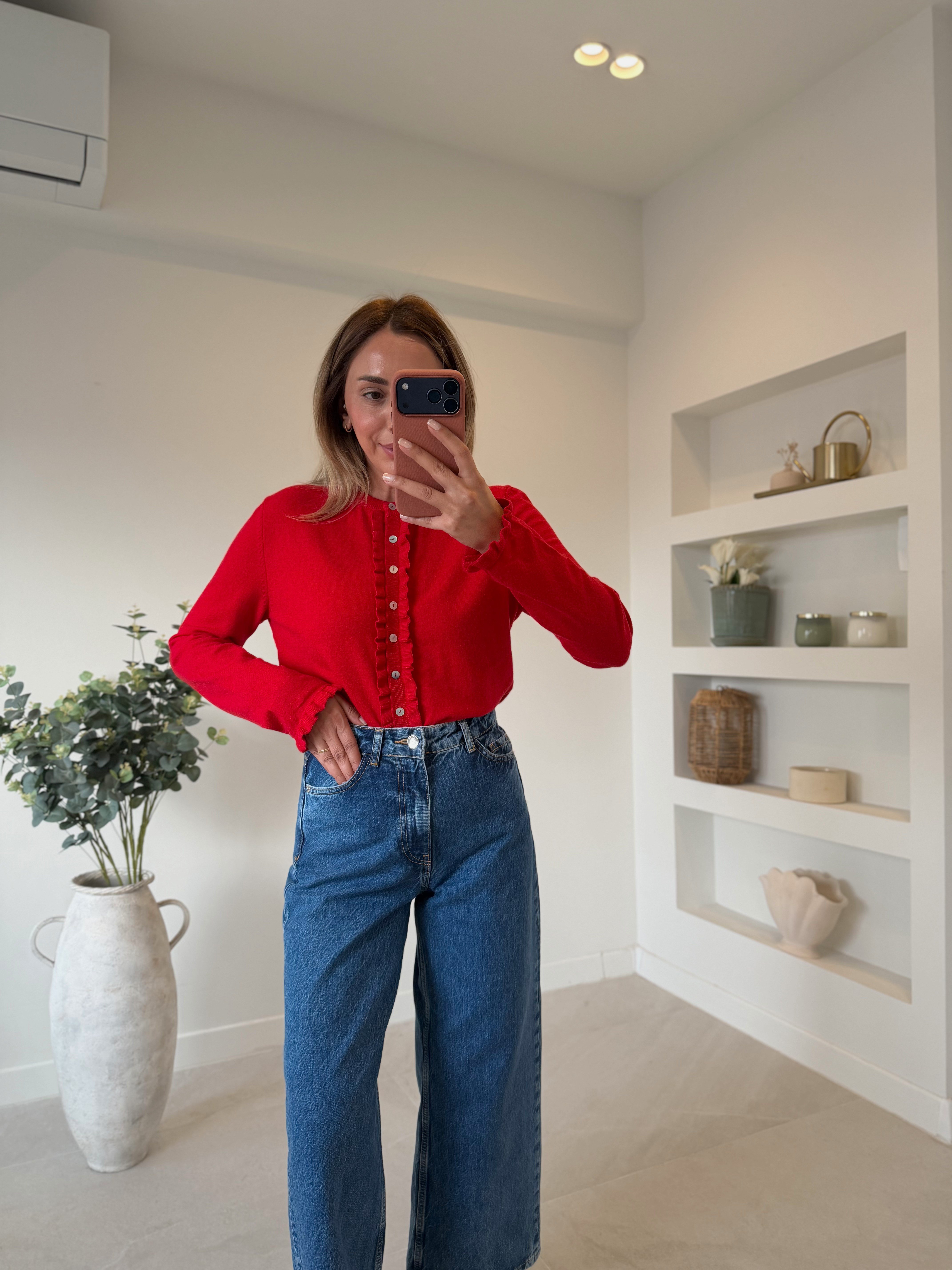 Low 1013 Corsman Fırfır Detaylı Kırmızı Hırka