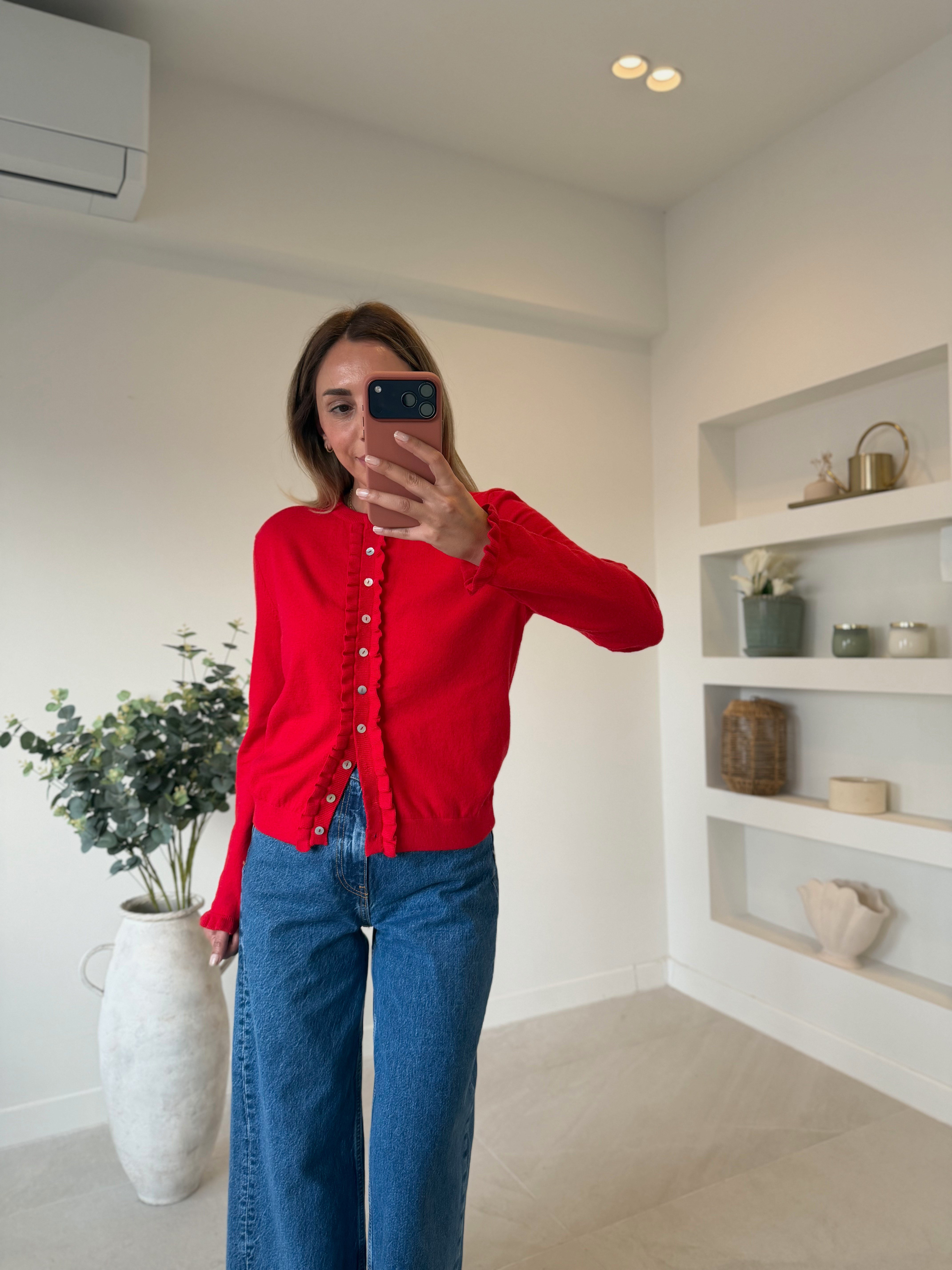 Low 1013 Corsman Fırfır Detaylı Kırmızı Hırka
