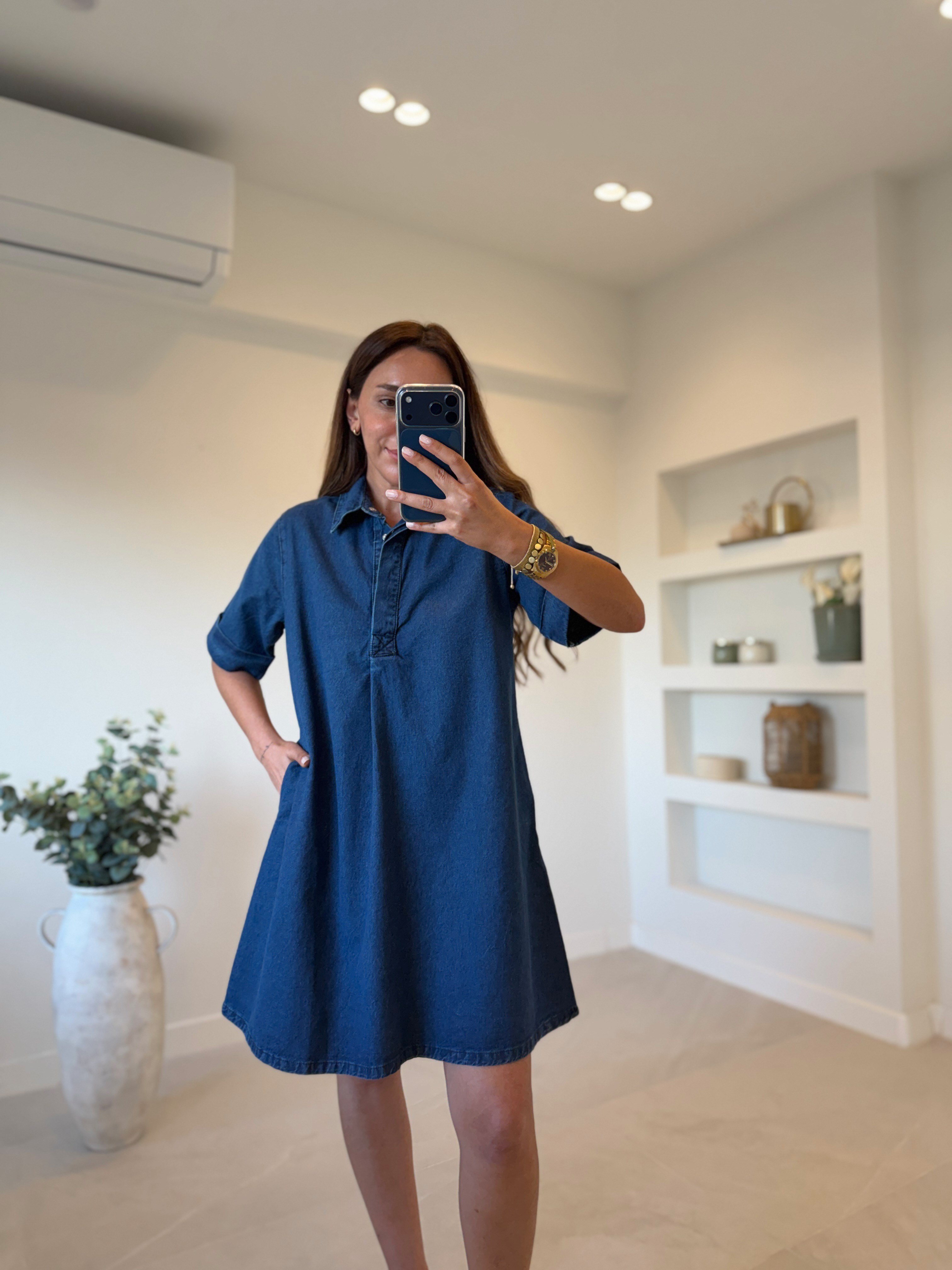 Low 1030 Lacivert Denim Elbise