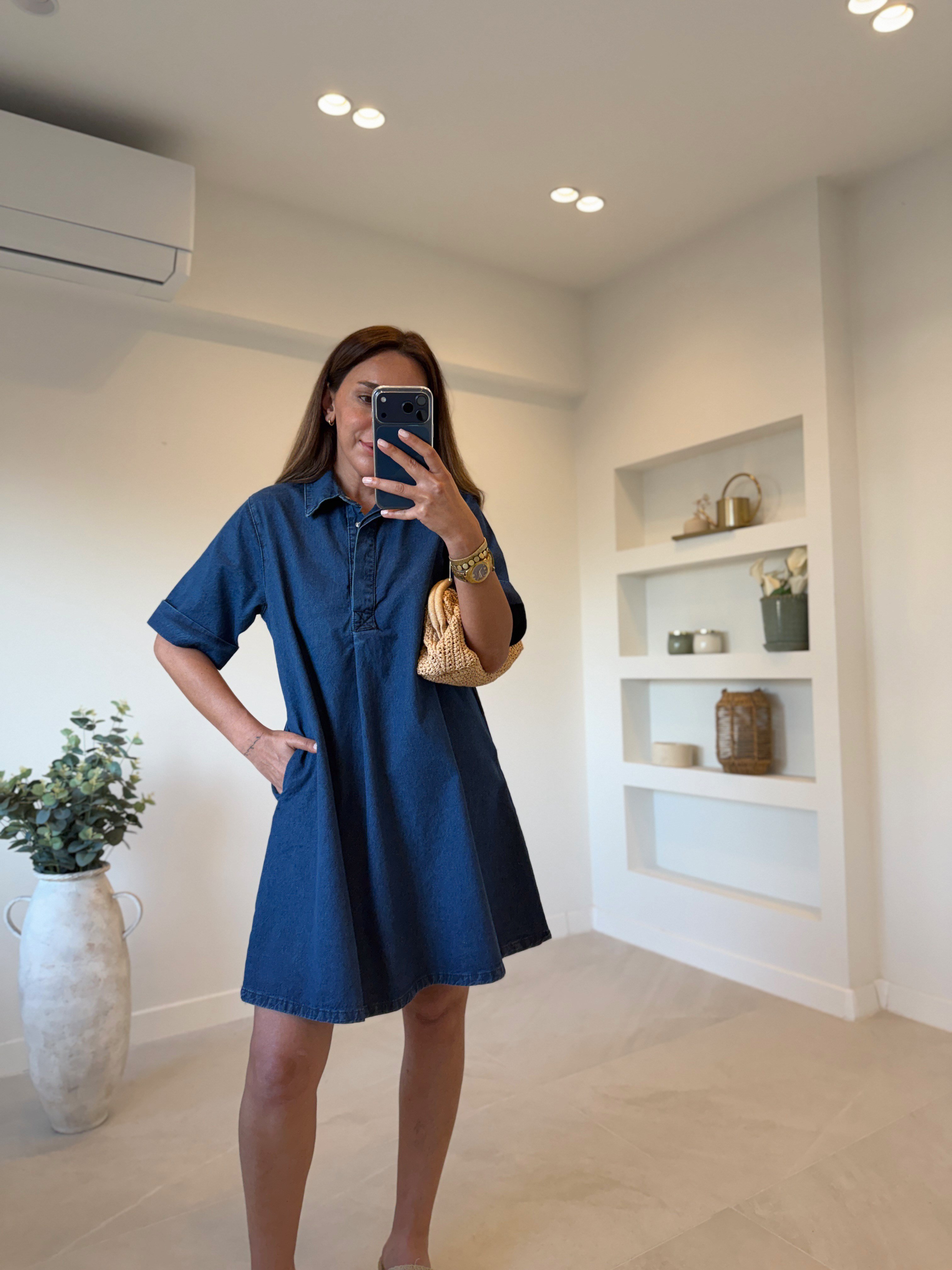 Low 1030 Lacivert Denim Elbise
