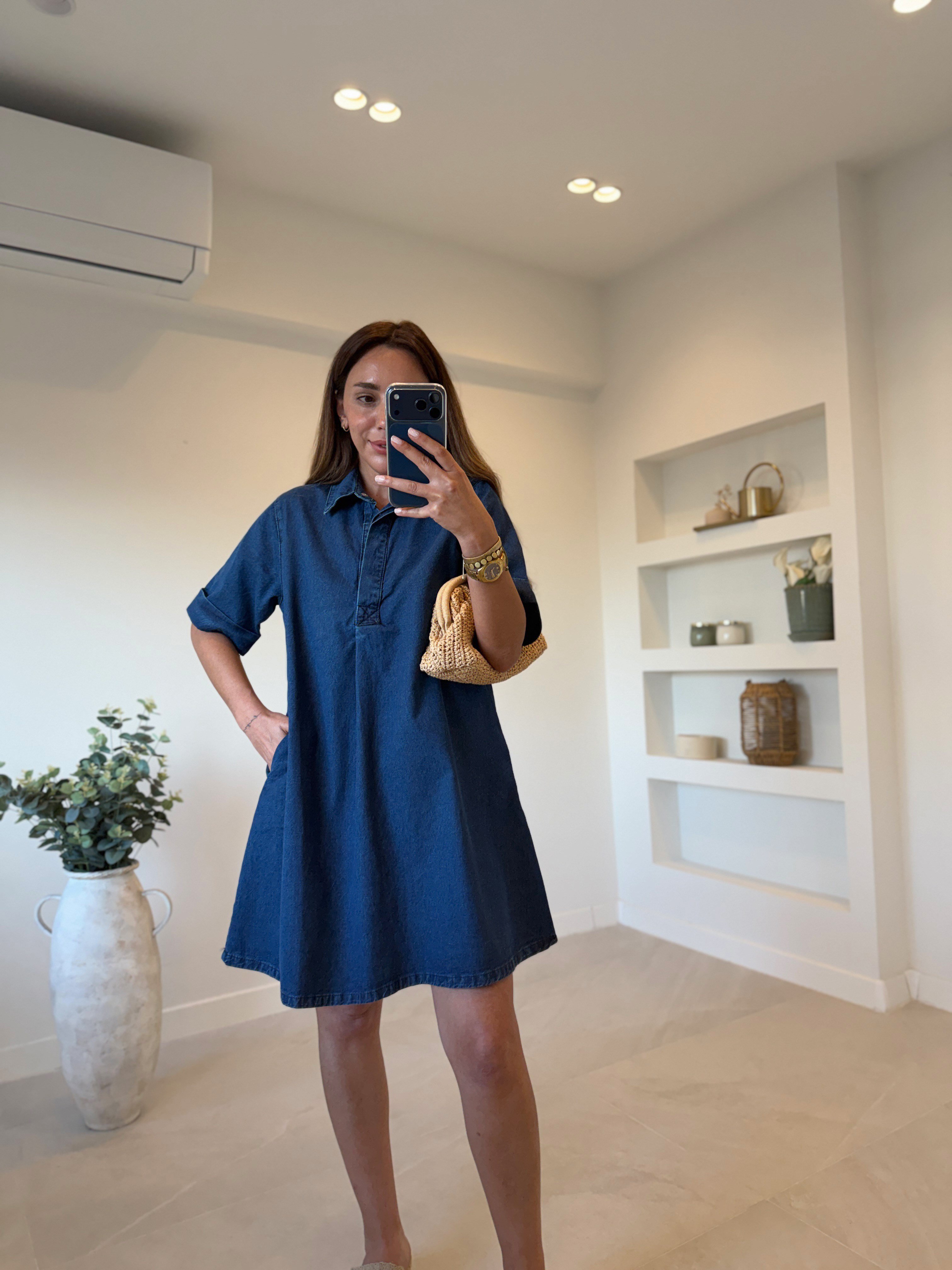Low 1030 Lacivert Denim Elbise