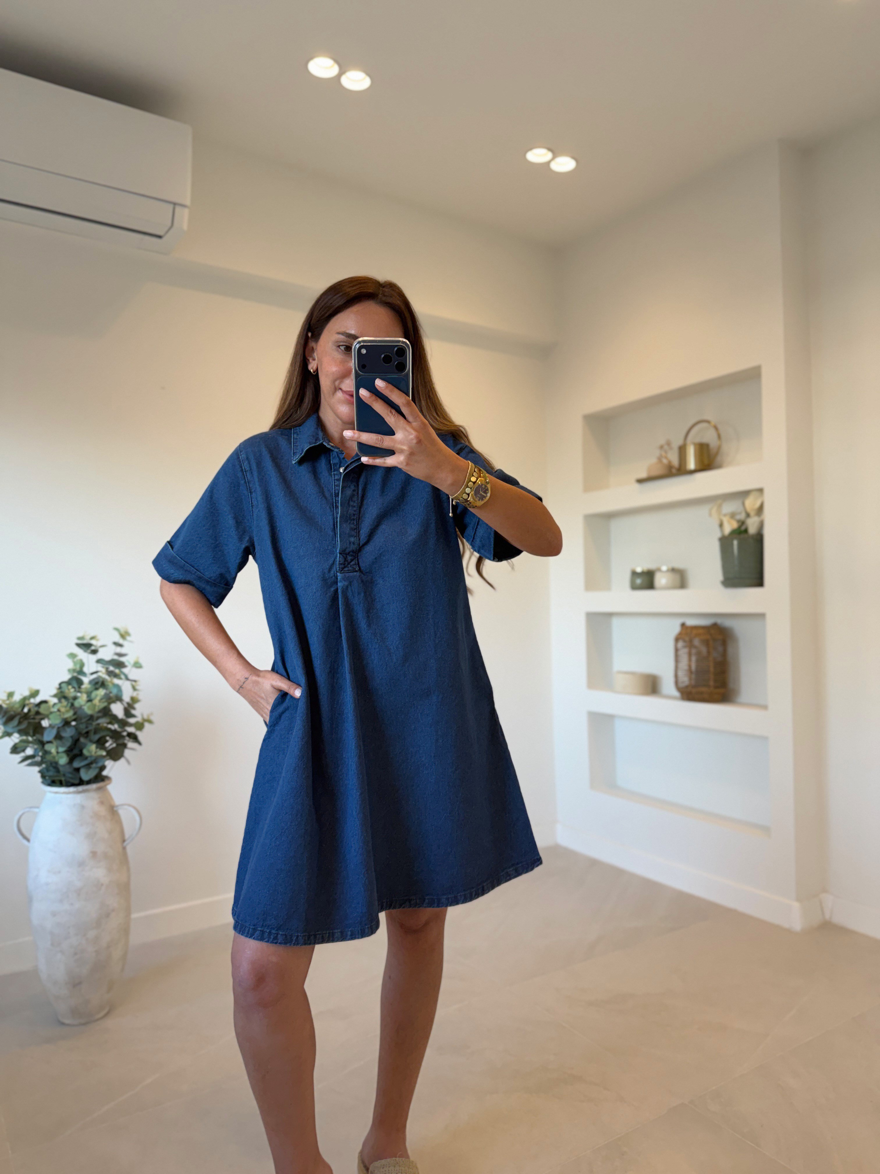 Low 1030 Lacivert Denim Elbise