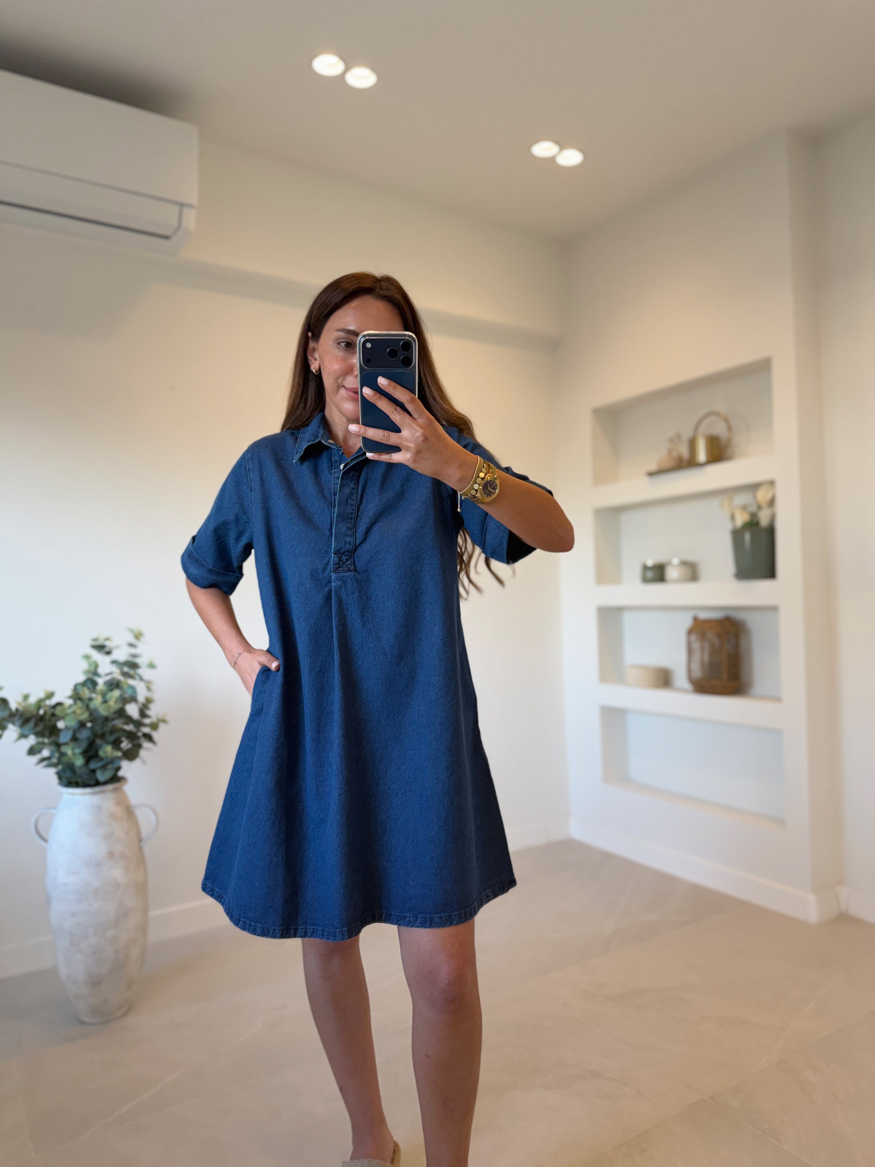 Low 1030 Lacivert Denim Elbise