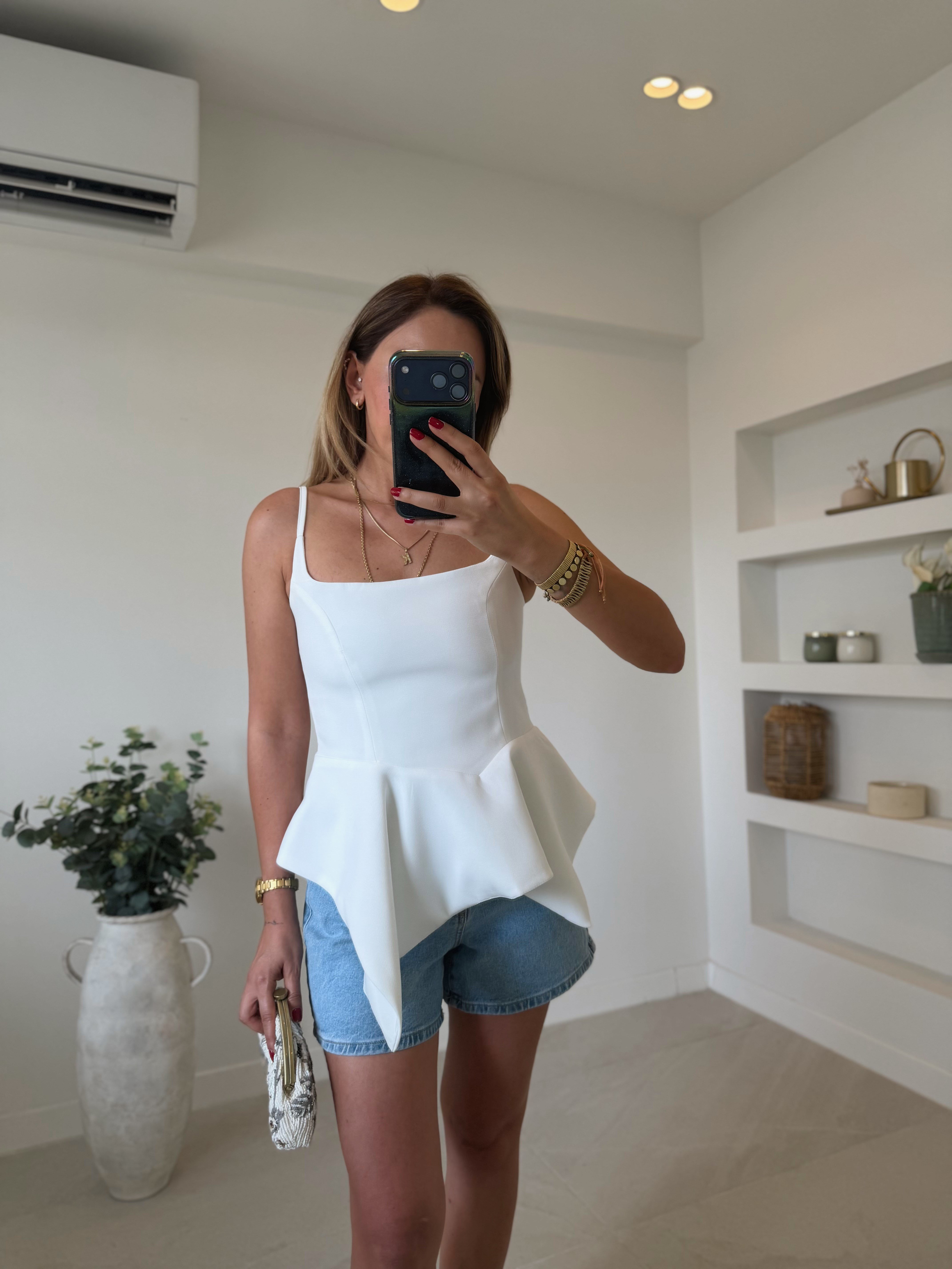 Low 3293 Mendil Etek Askılı Beyaz Bluz (1 beden büyük tercih ediniz)